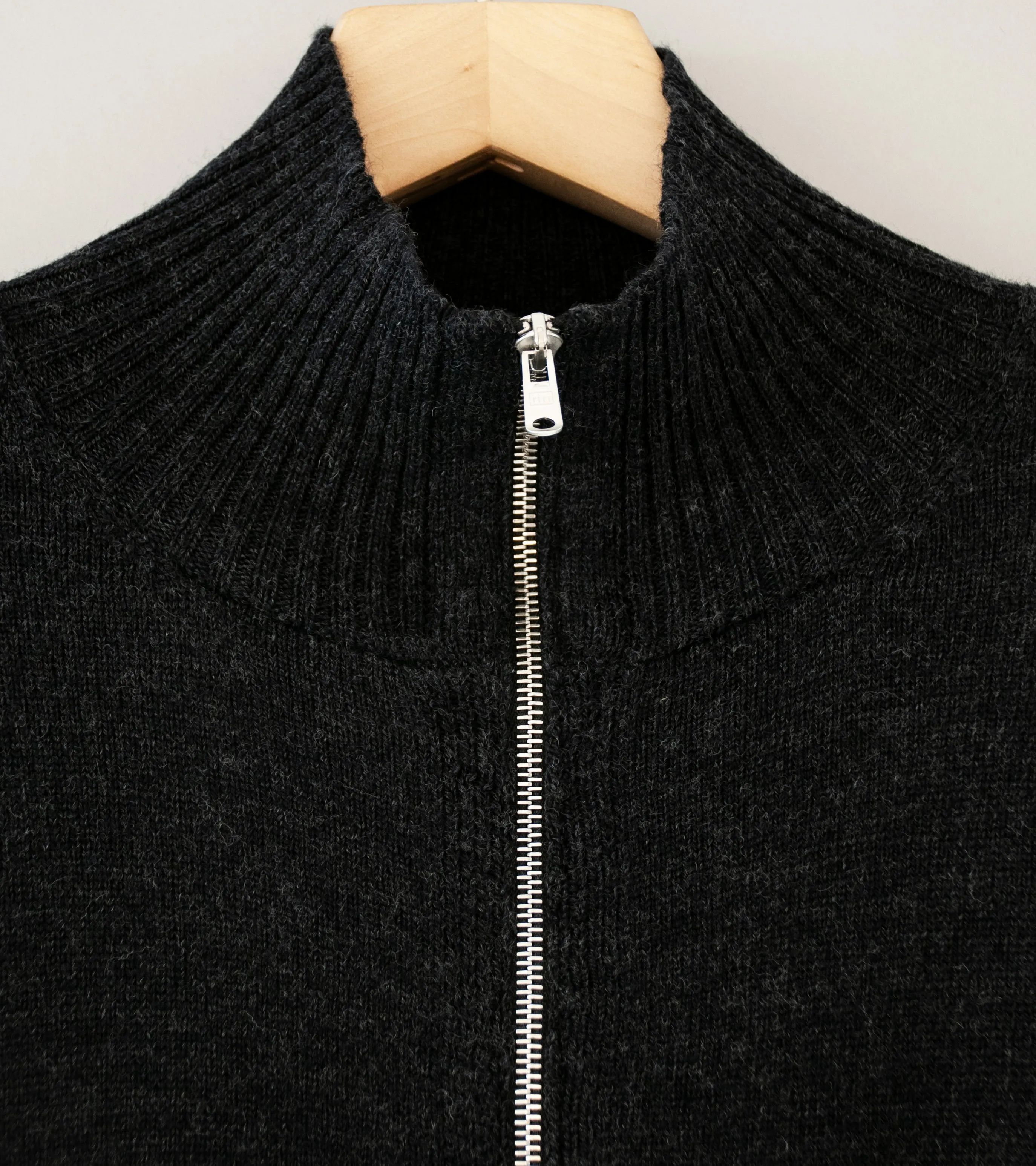 Margaret Howell Charcoal Fine Merino Wool Zip Through Cardigan