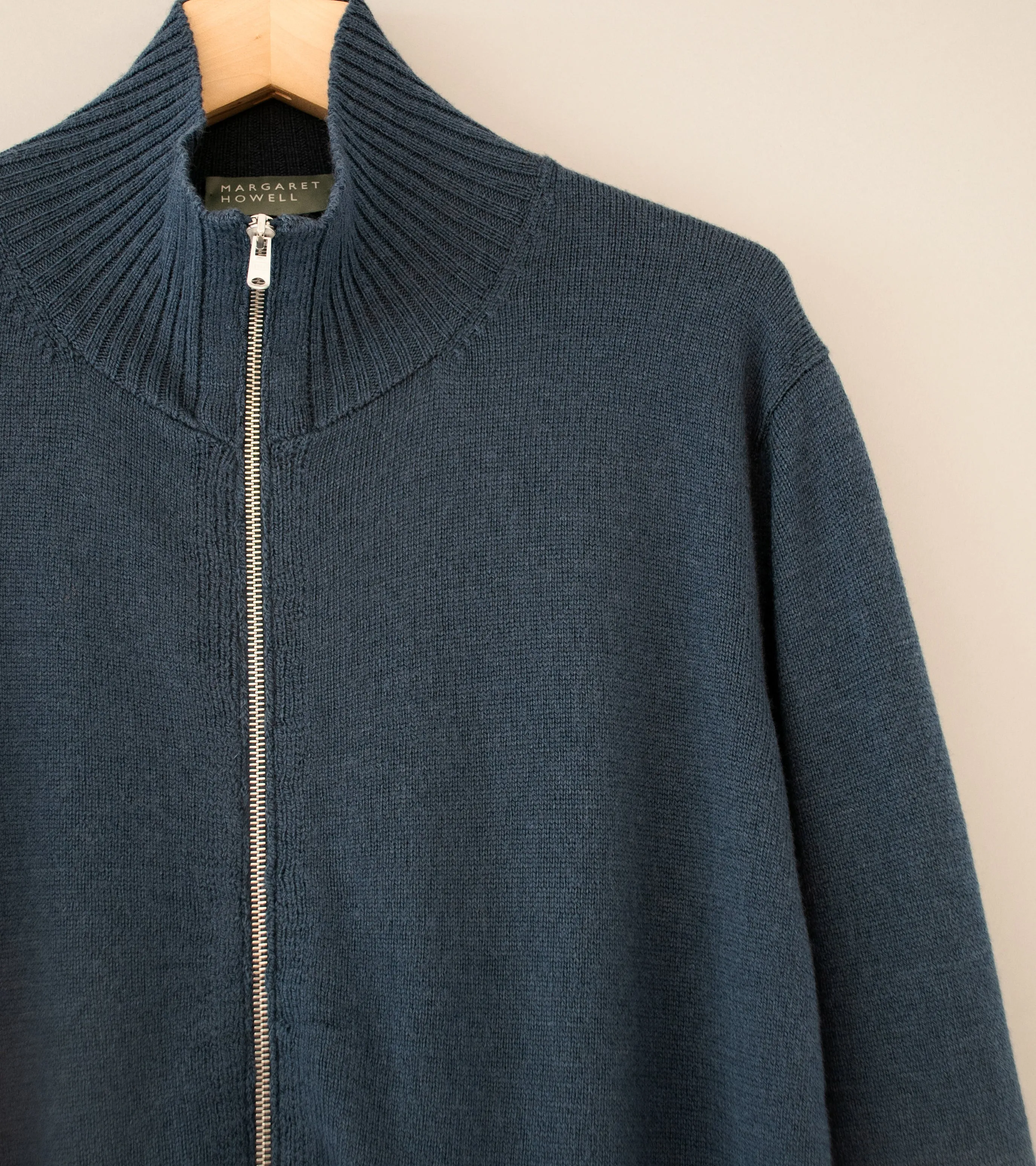 Margaret Howell Marine Fine Merino Wool Zip Through Cardigan