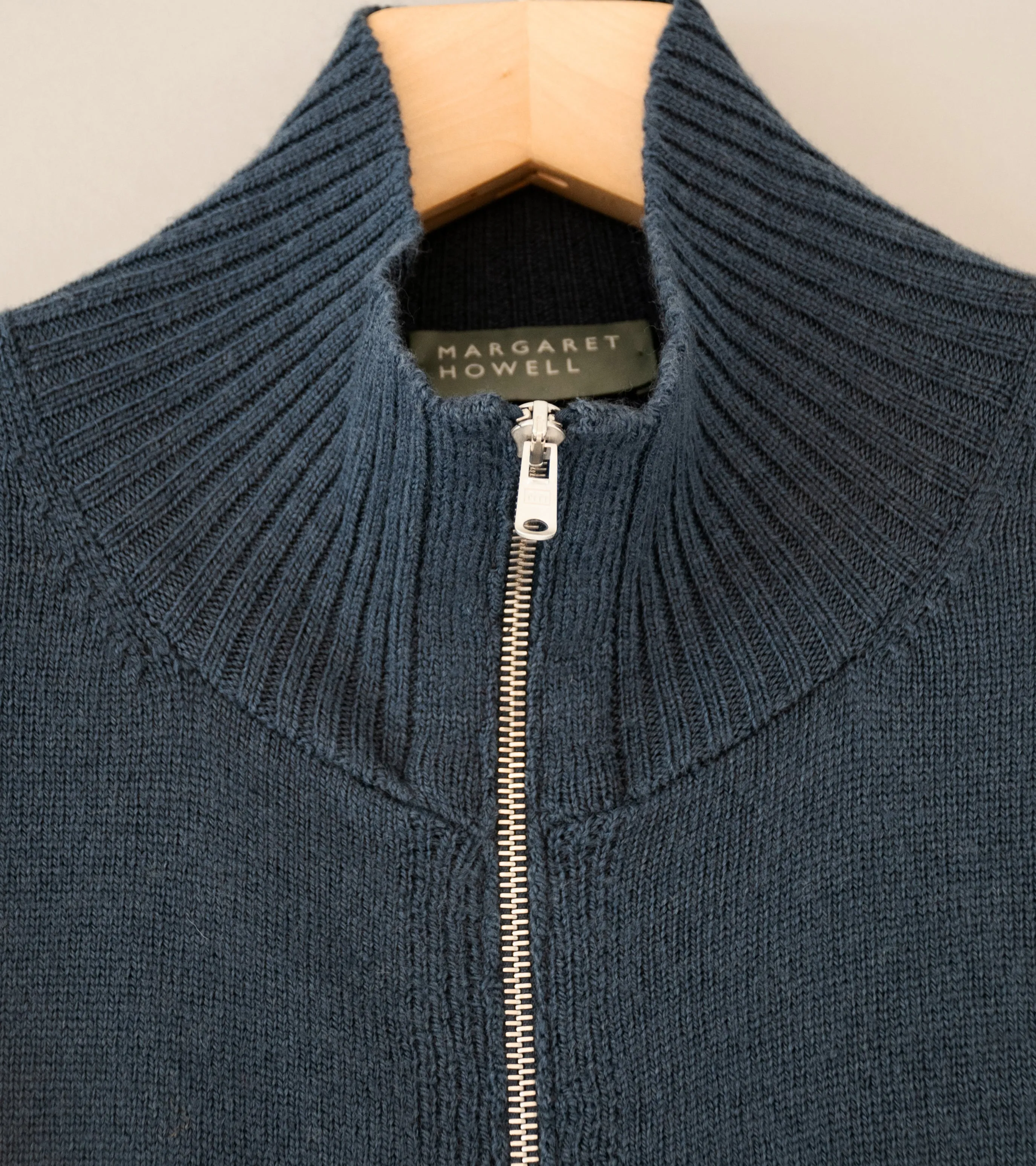 Margaret Howell Marine Fine Merino Wool Zip Through Cardigan