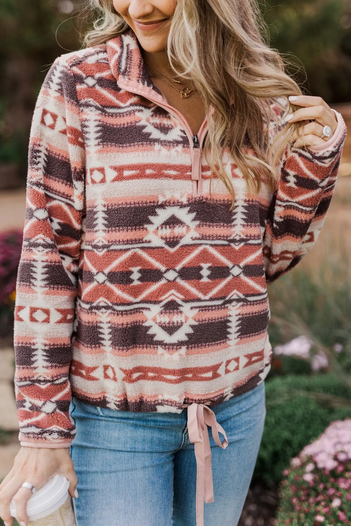 Mauve Pink Aztec Sherpa Pullover for Adventurers