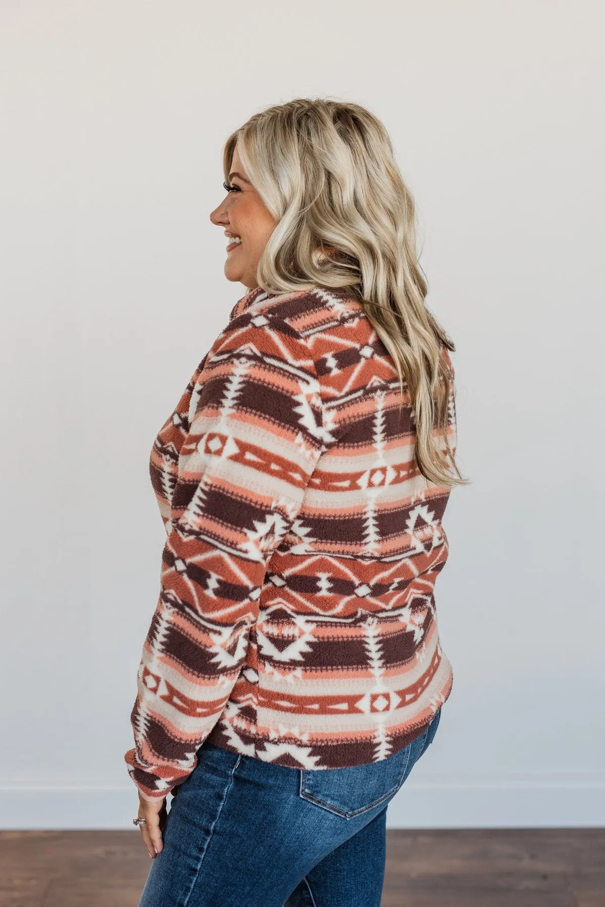 Mauve Pink Aztec Sherpa Pullover for Adventurers