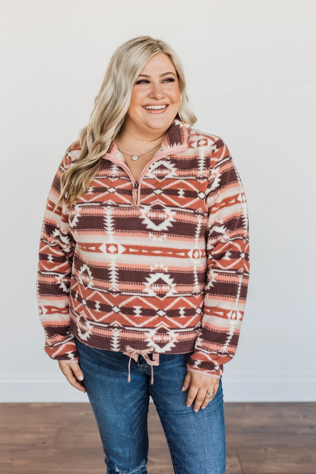 Mauve Pink Aztec Sherpa Pullover for Adventurers