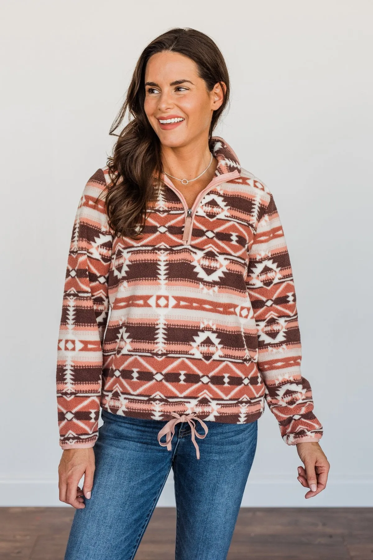 Mauve Pink Aztec Sherpa Pullover for Adventurers