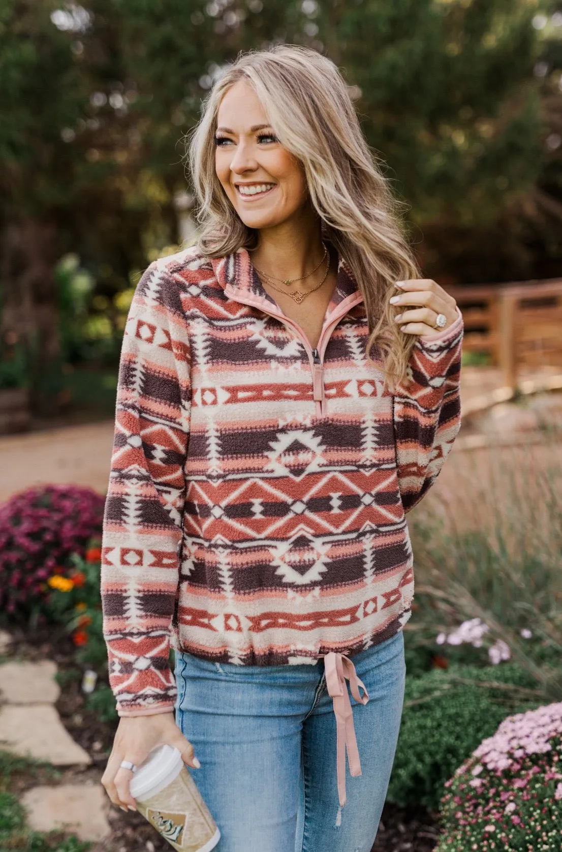 Mauve Pink Aztec Sherpa Pullover for Adventurers