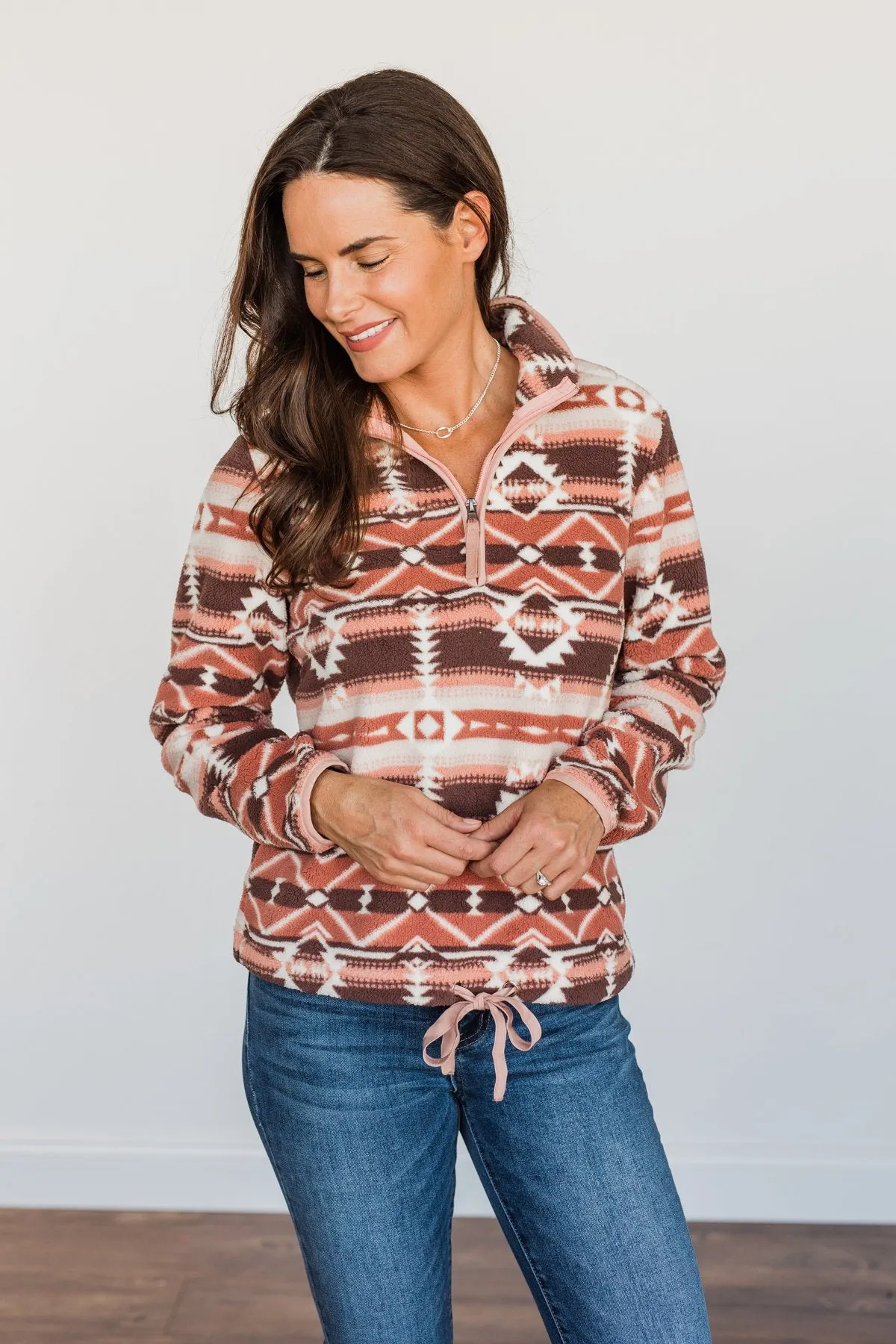 Mauve Pink Aztec Sherpa Pullover for Adventurers