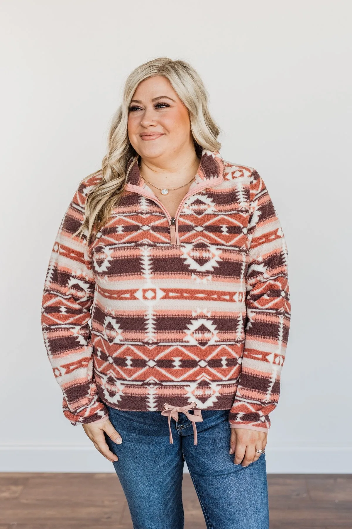 Mauve Pink Aztec Sherpa Pullover for Adventurers