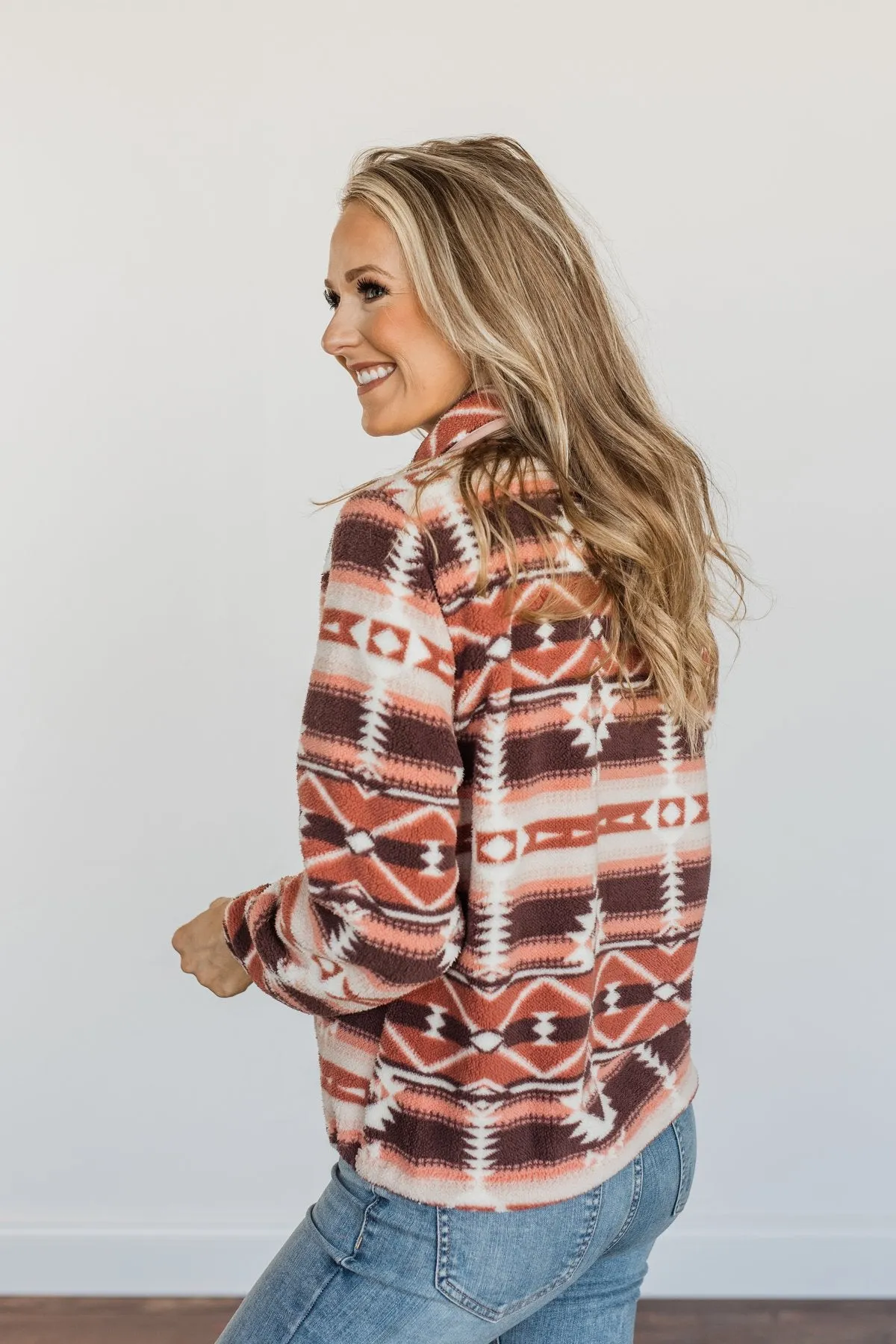 Mauve Pink Aztec Sherpa Pullover for Adventurers