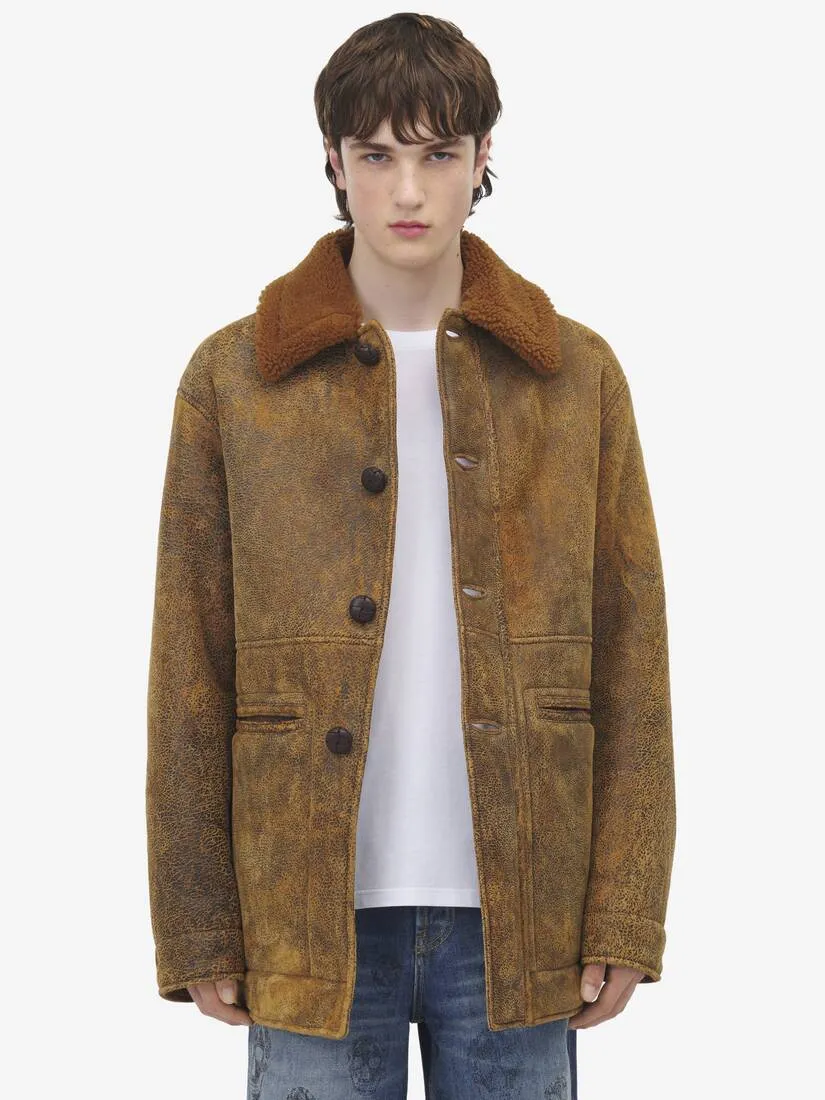 Men's Shearling Peacoat in Ginger/dark Brown