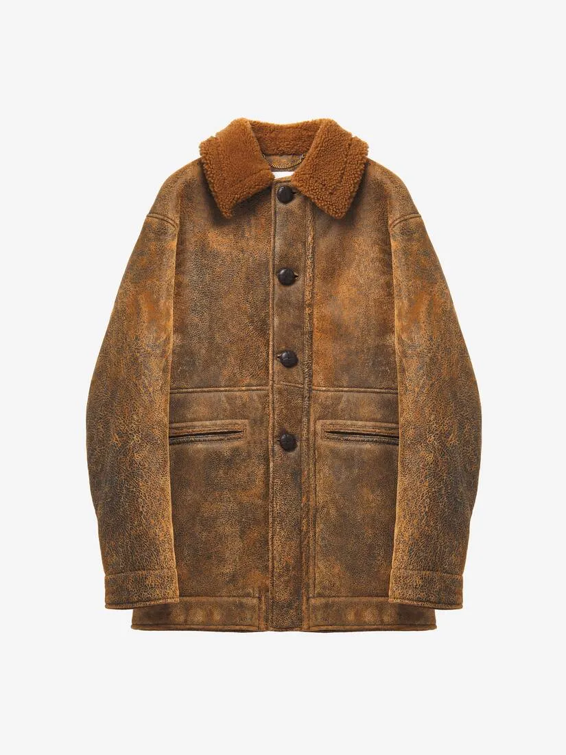 Men's Shearling Peacoat in Ginger/dark Brown