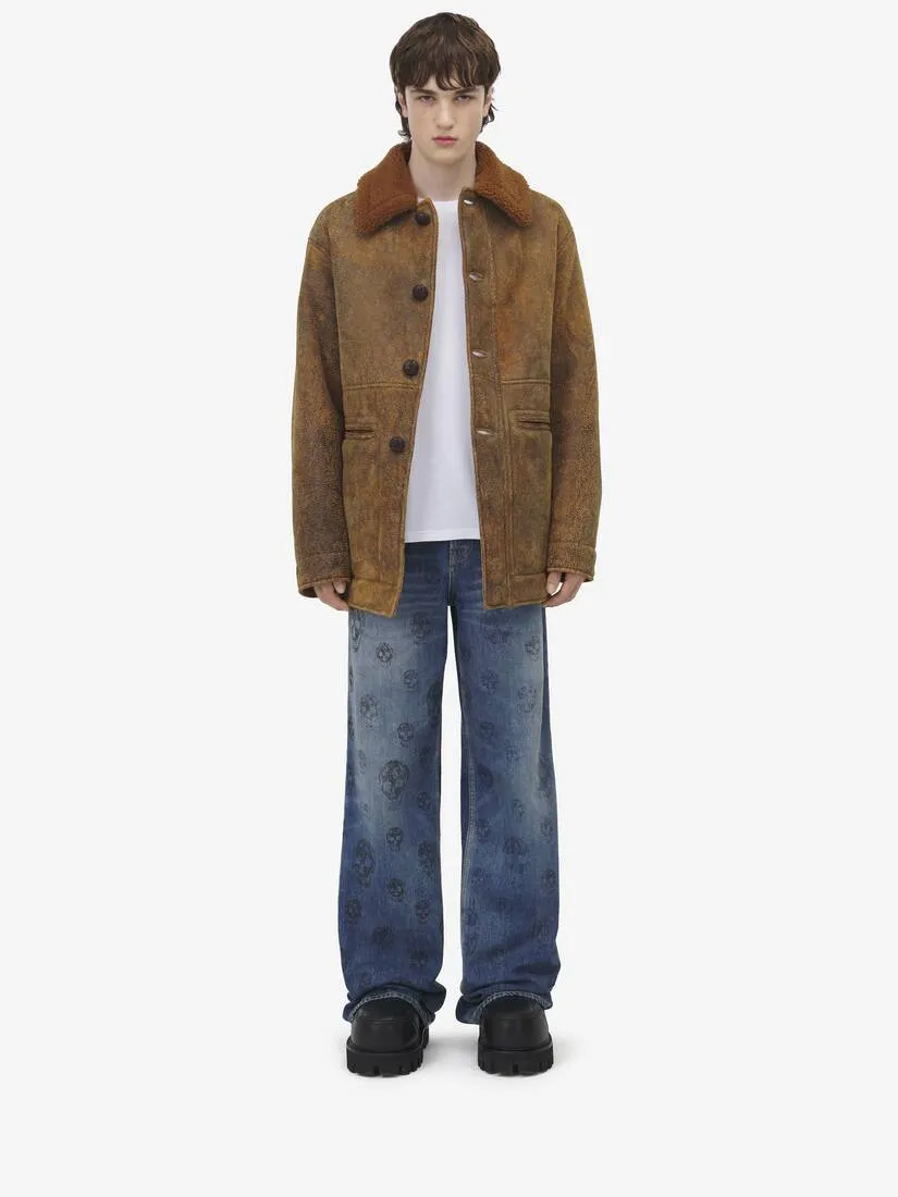 Men's Shearling Peacoat in Ginger/dark Brown