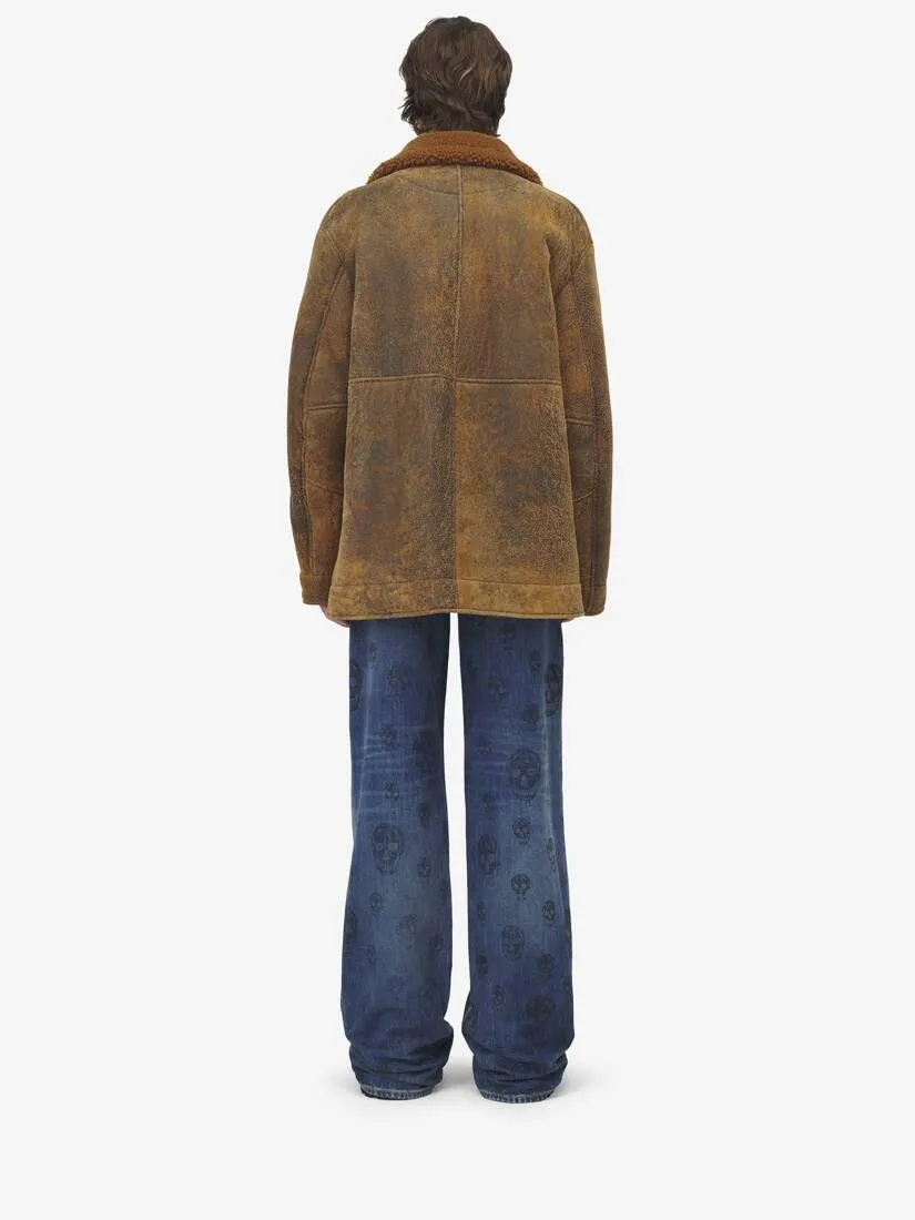 Men's Shearling Peacoat in Ginger/dark Brown