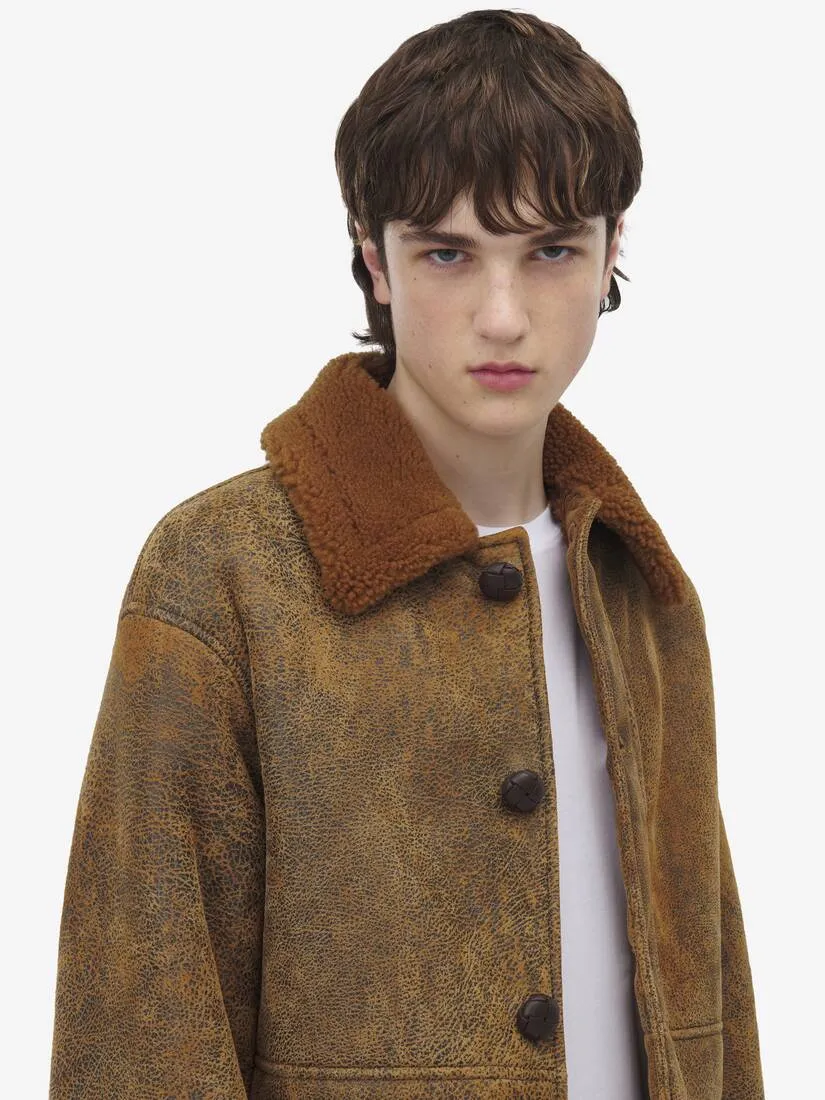 Men's Shearling Peacoat in Ginger/dark Brown