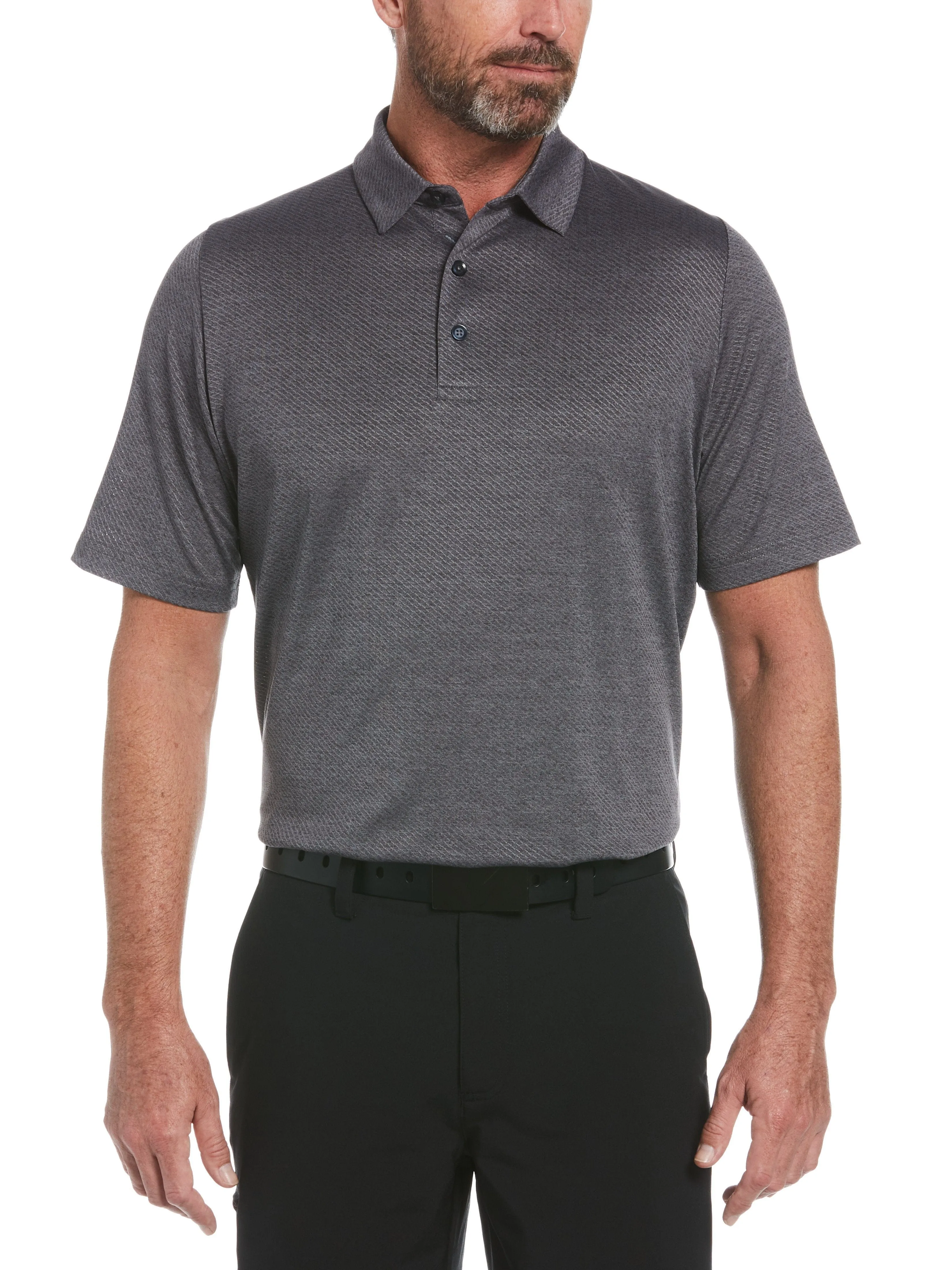 Mens Ventilated Jacquard Polo - Swing Tech and Heather Design.