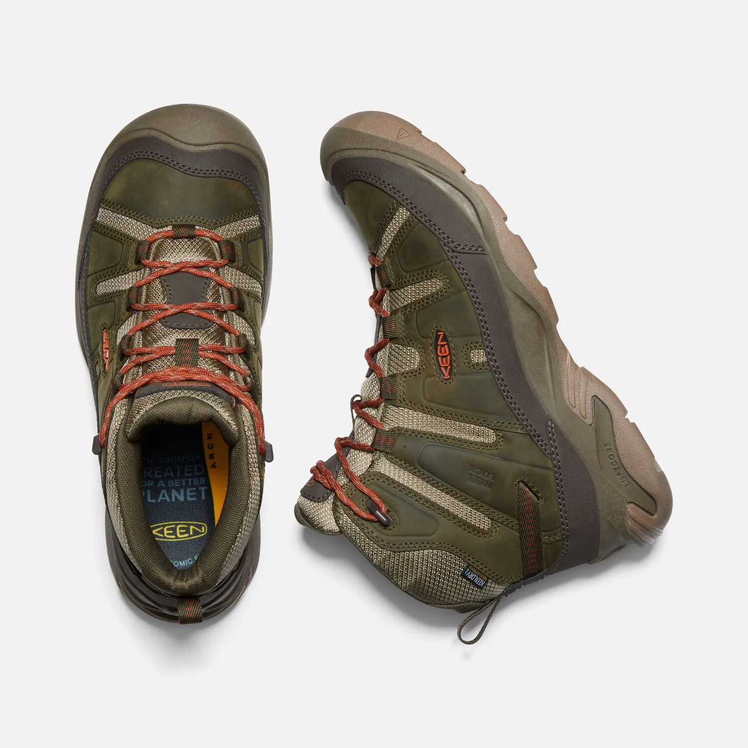 MEN'S Waterproof Hiking Boots - Dark Olive/Potters Clay