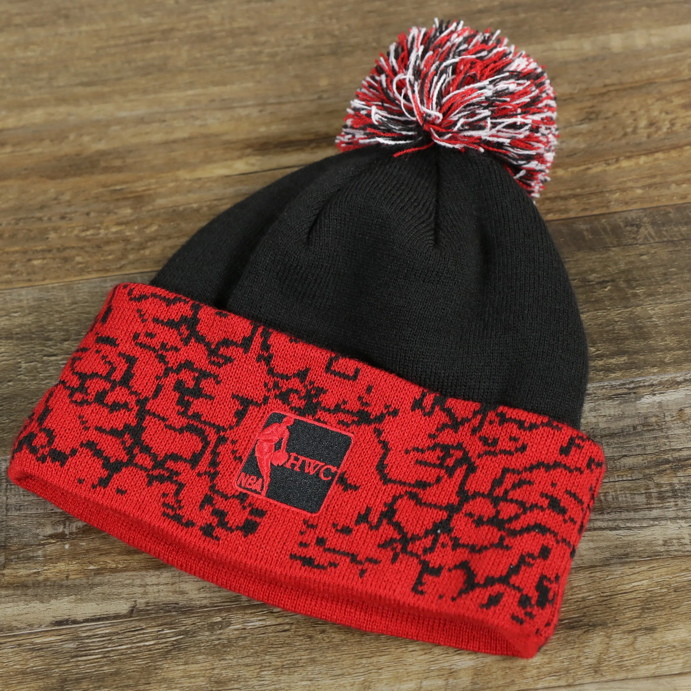 Miami Heat Black and Red Winter Beanie with Cuffed Chaos Pom Pom