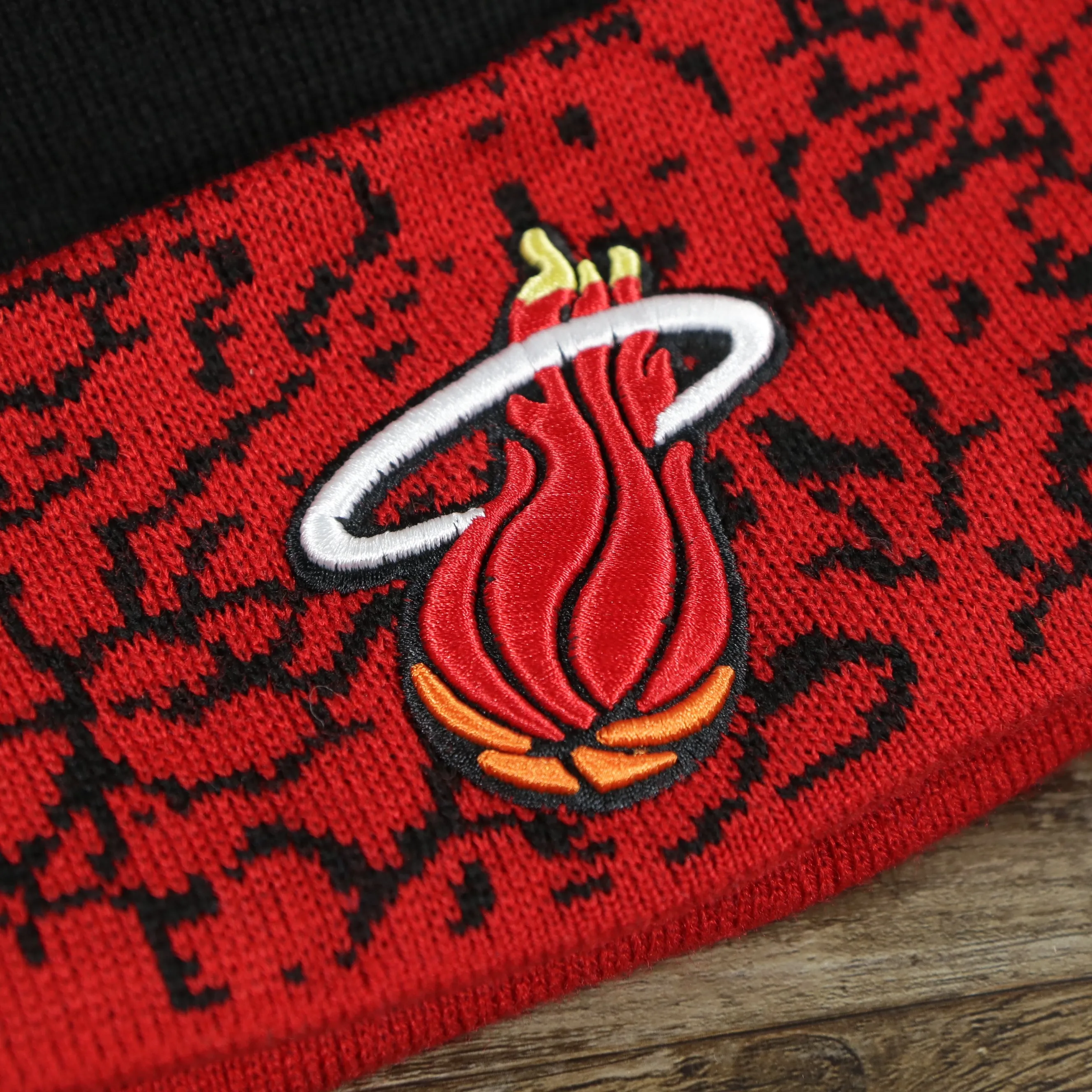 Miami Heat Black and Red Winter Beanie with Cuffed Chaos Pom Pom