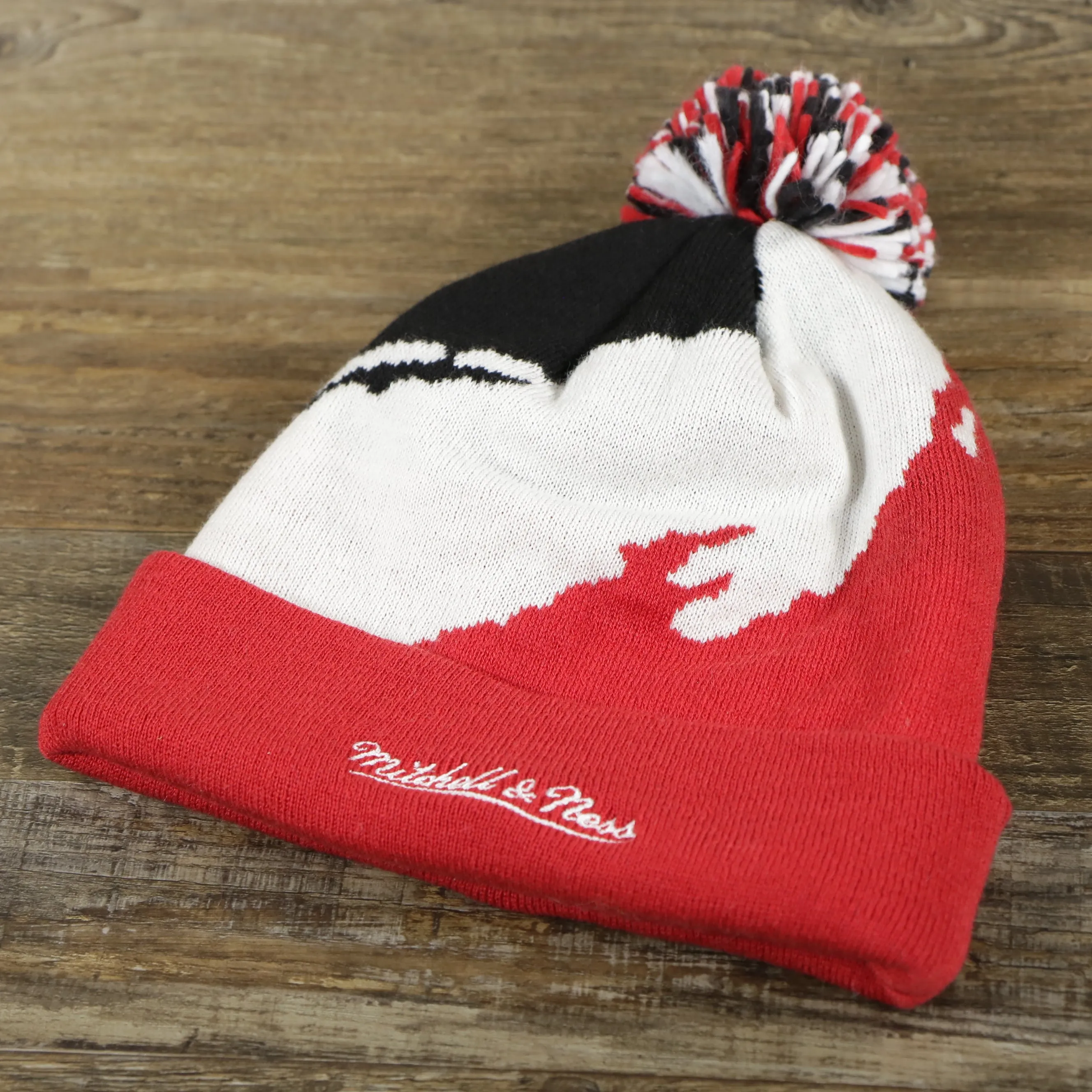 Miami Heat Winter Beanie with Pom Pom - Black, Gray & White Cuffed Beanie