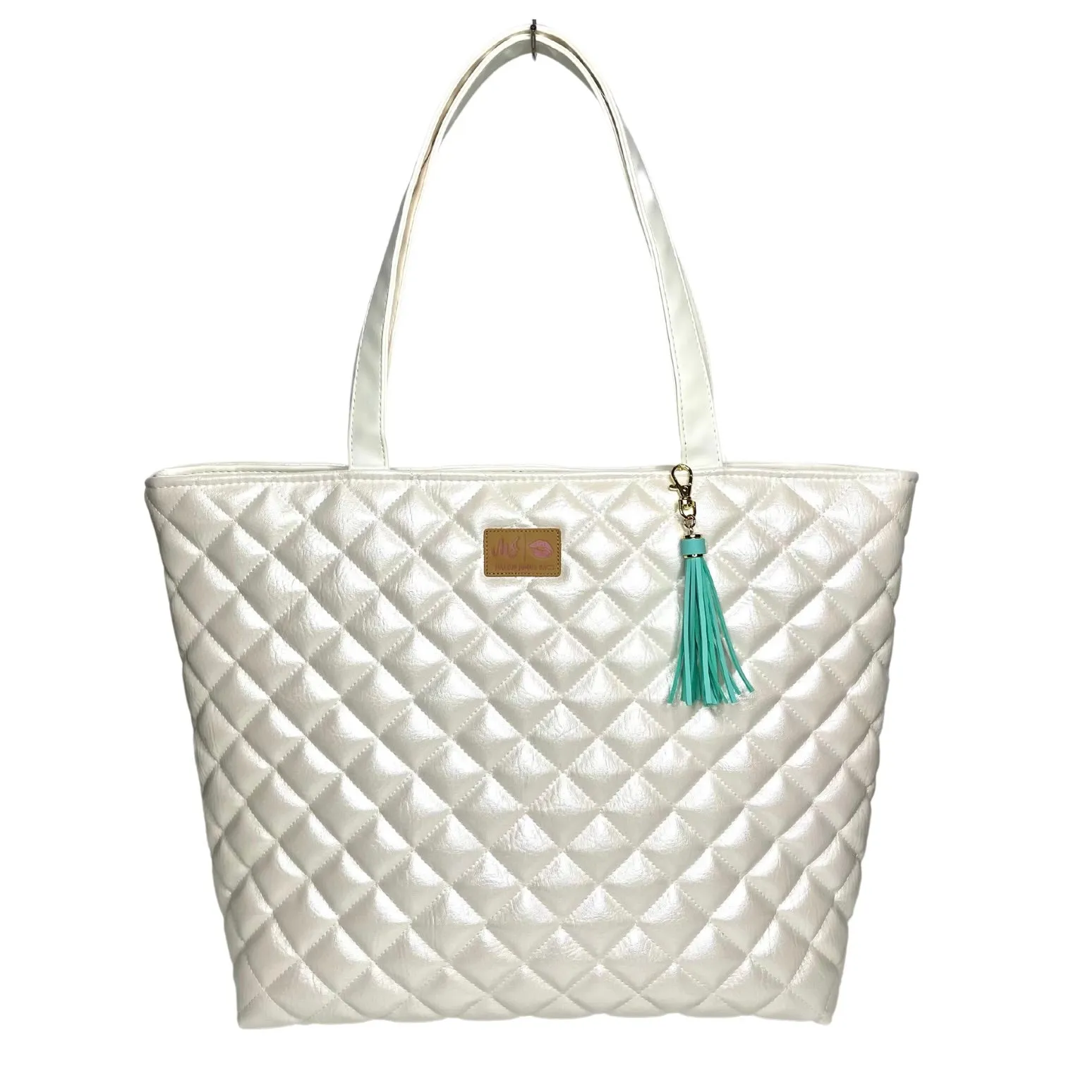 MJ White with Turq Zipper Tote