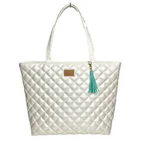 MJ White with Turq Zipper Tote