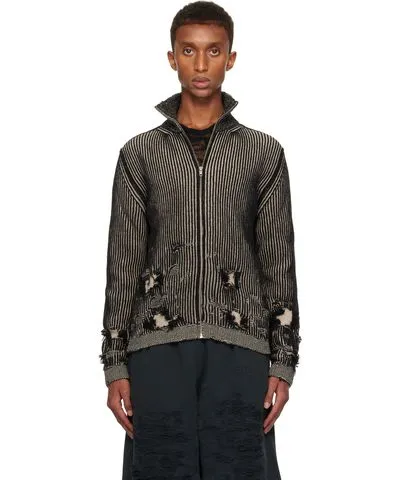 MM6 Maison Margiela Black & Beige Ribbed Wool Cardigan