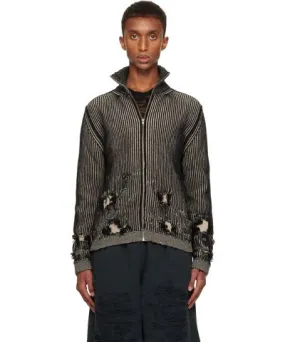 MM6 Maison Margiela Black & Beige Ribbed Wool Cardigan