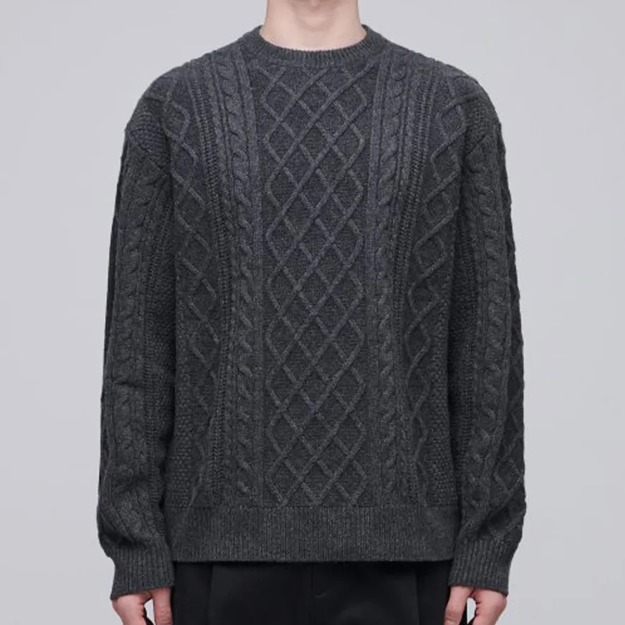 MUSINSA STANDARD | Cable Knit Wool Cashmere Nylon Crew Neck Street Style Shirt