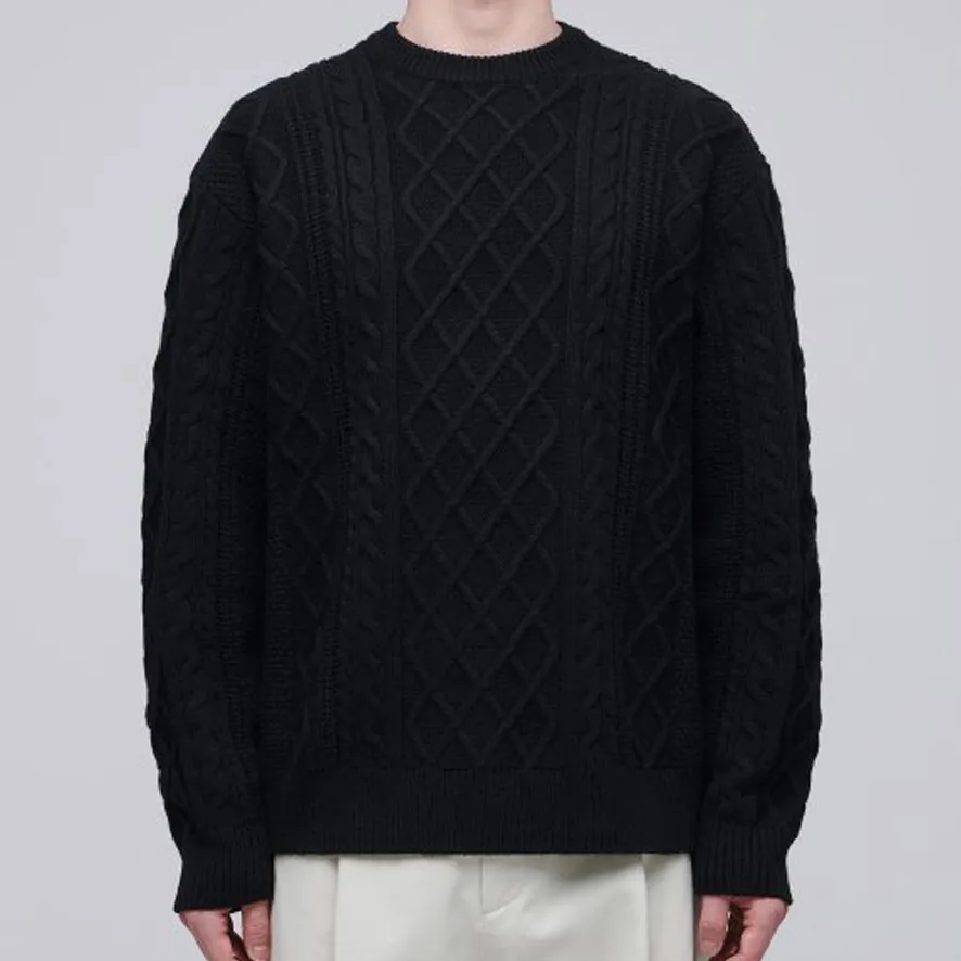 MUSINSA STANDARD | Cable Knit Wool Cashmere Nylon Crew Neck Street Style Shirt