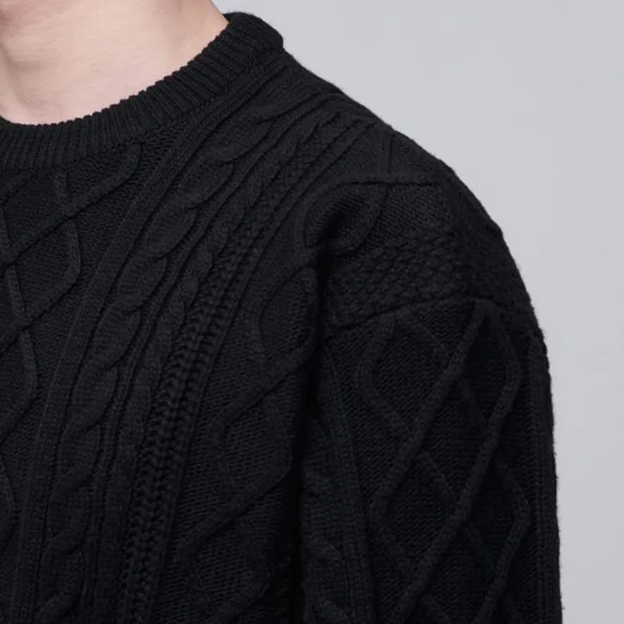 MUSINSA STANDARD | Cable Knit Wool Cashmere Nylon Crew Neck Street Style Shirt