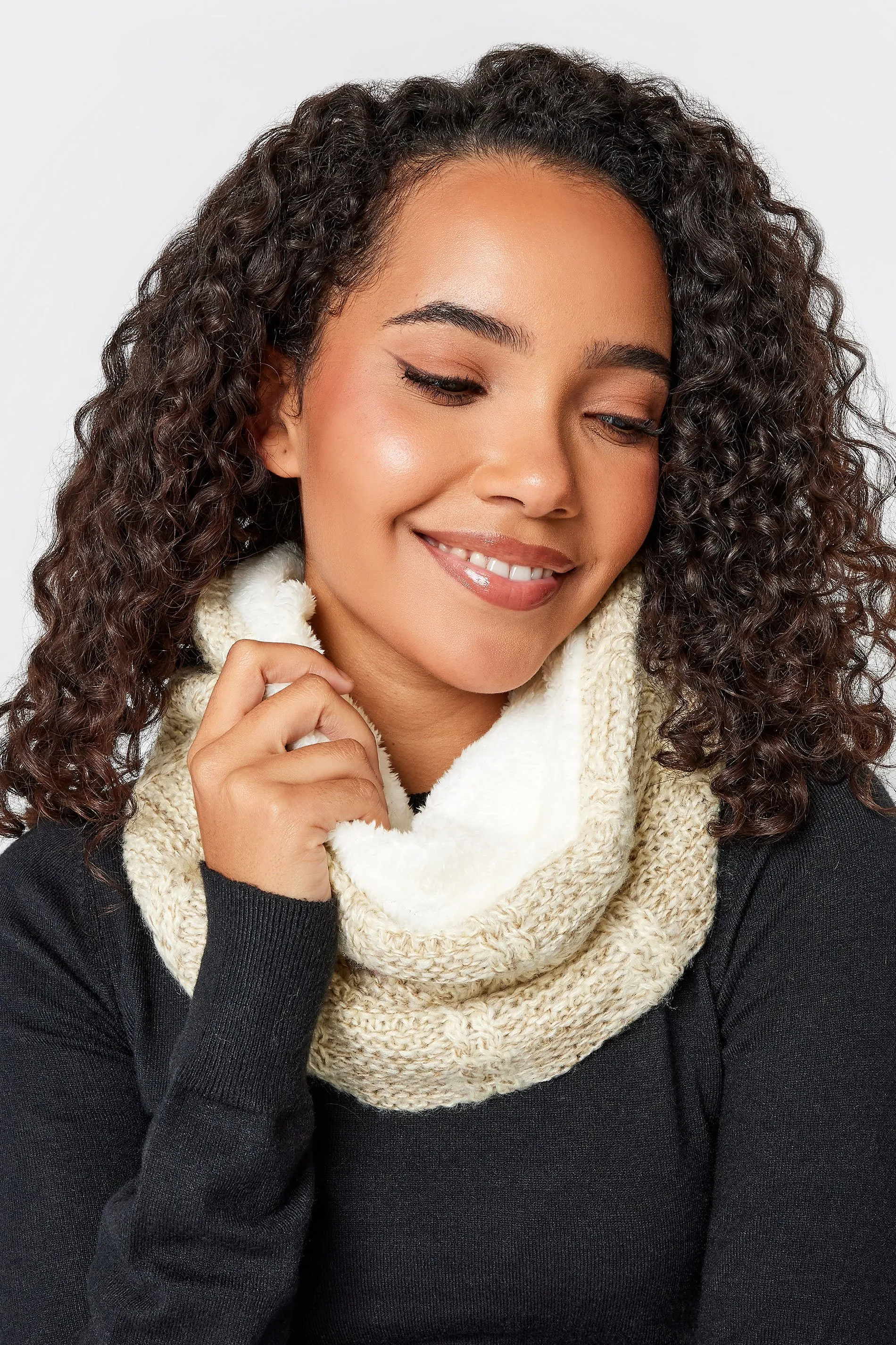 Natural Cream Cable Knit Fur Lined Snood - Best Price, Shop Now!