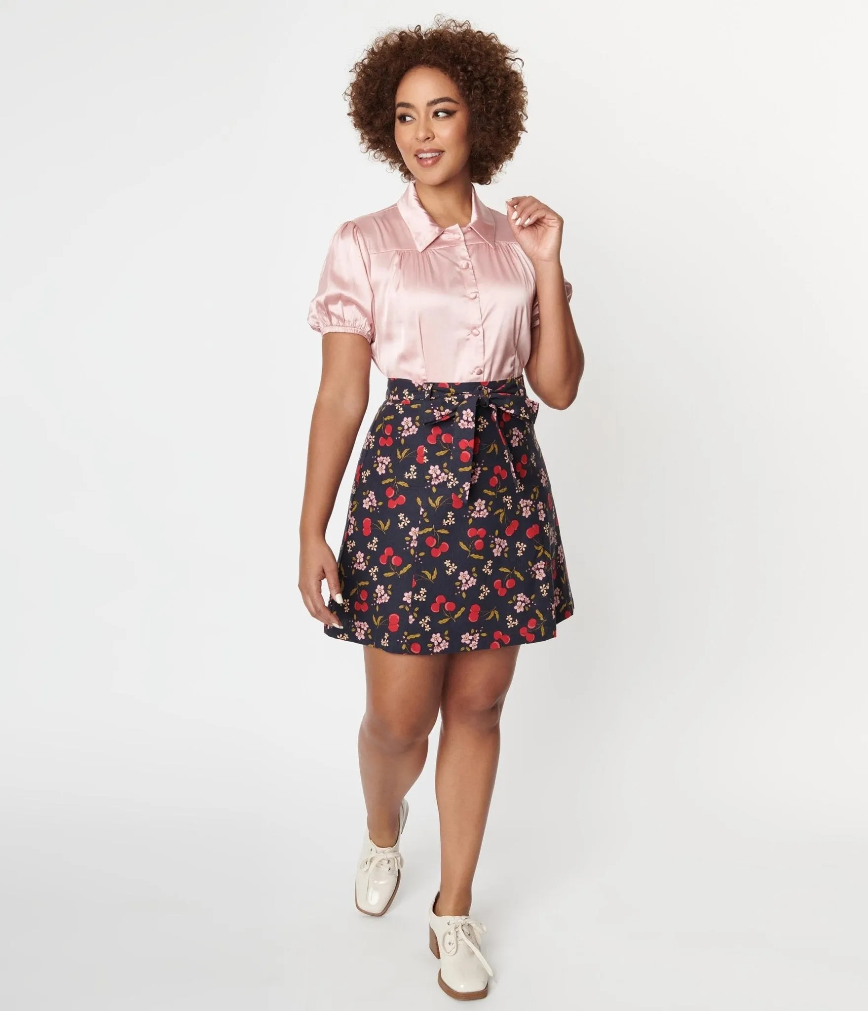 Navy & French Cherry Print Mini Skirt