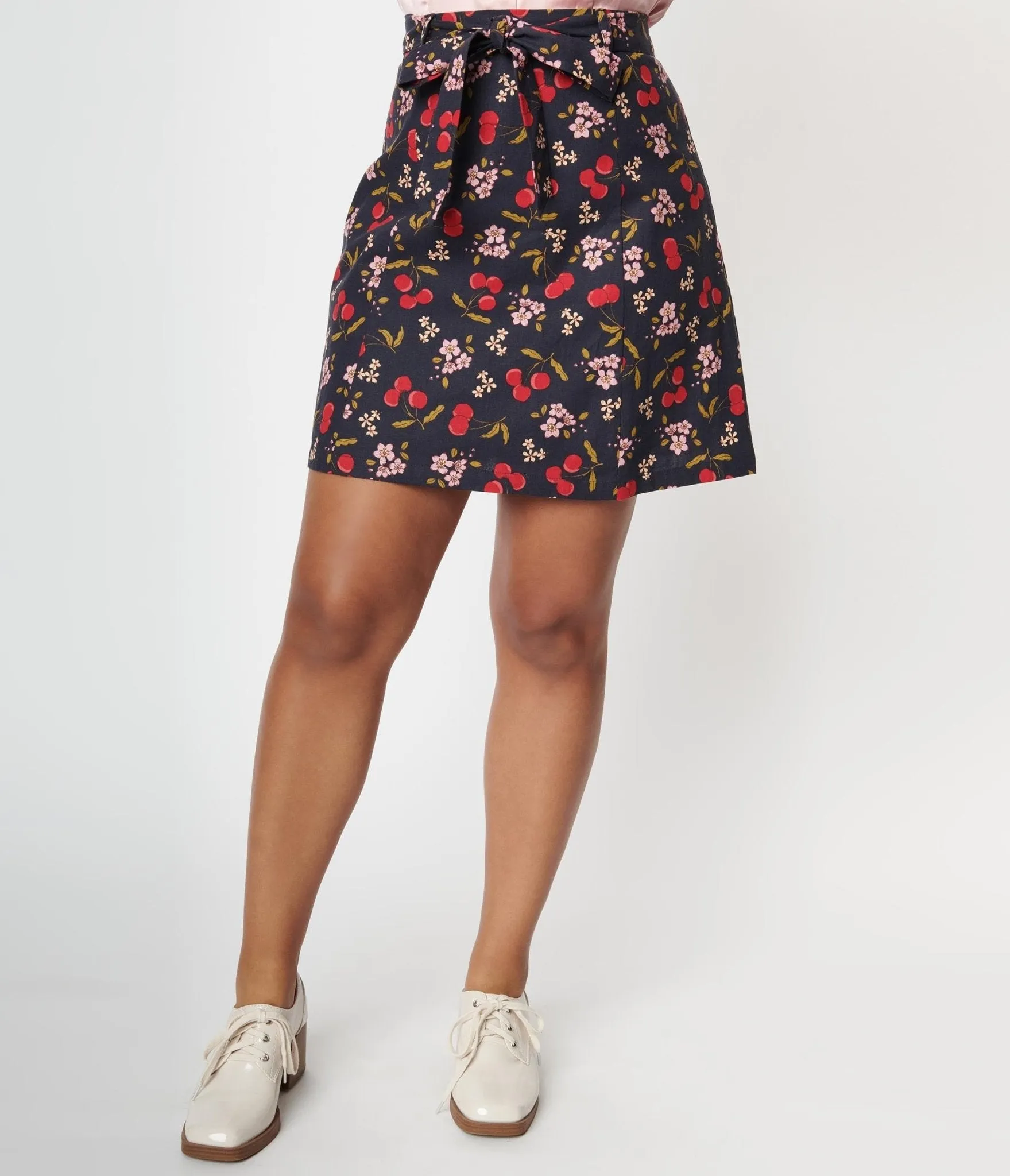 Navy & French Cherry Print Mini Skirt