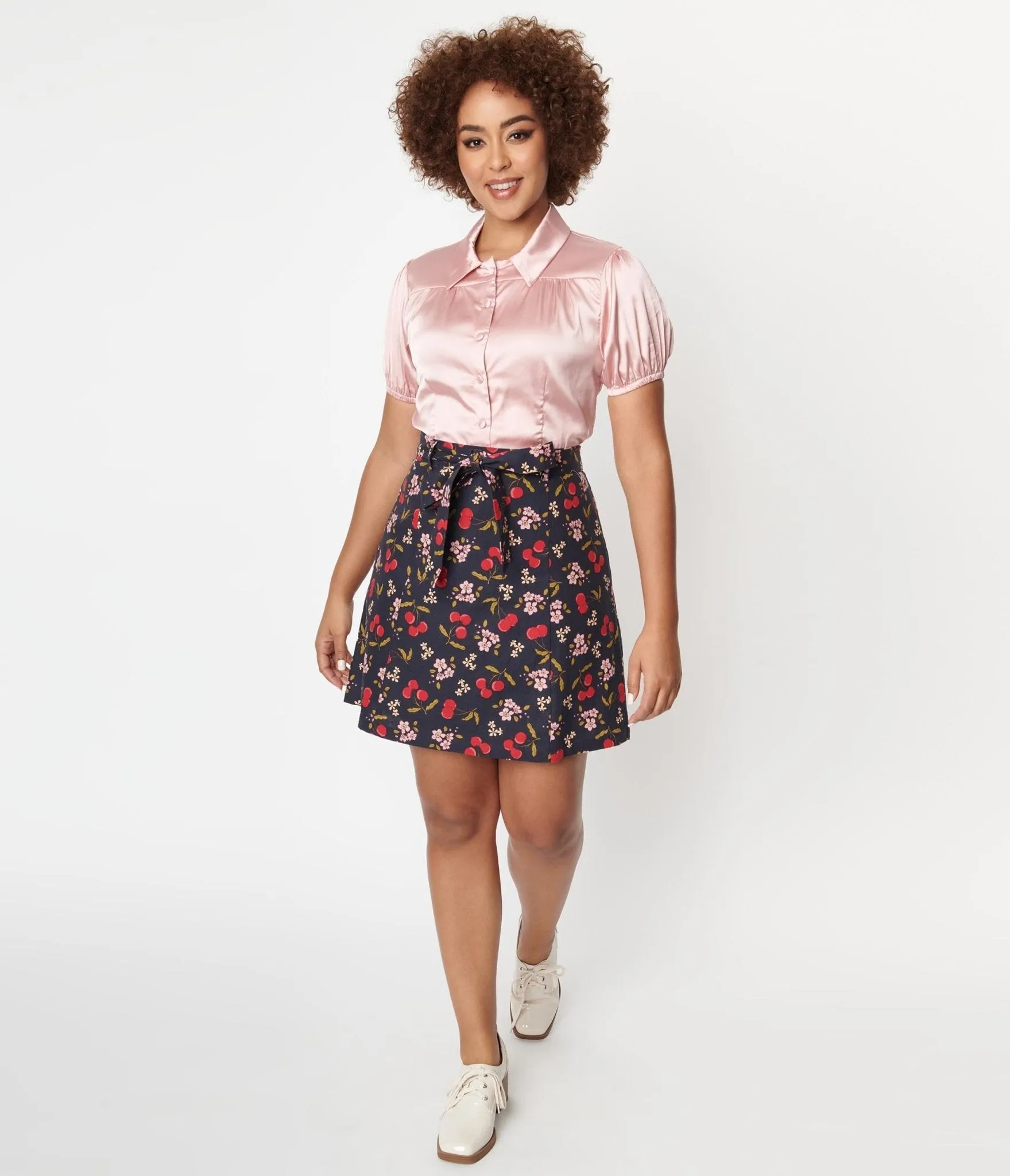 Navy & French Cherry Print Mini Skirt