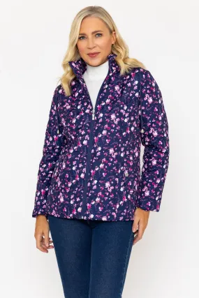 Navy Floral Print Ultrasonic Quilt Jacket