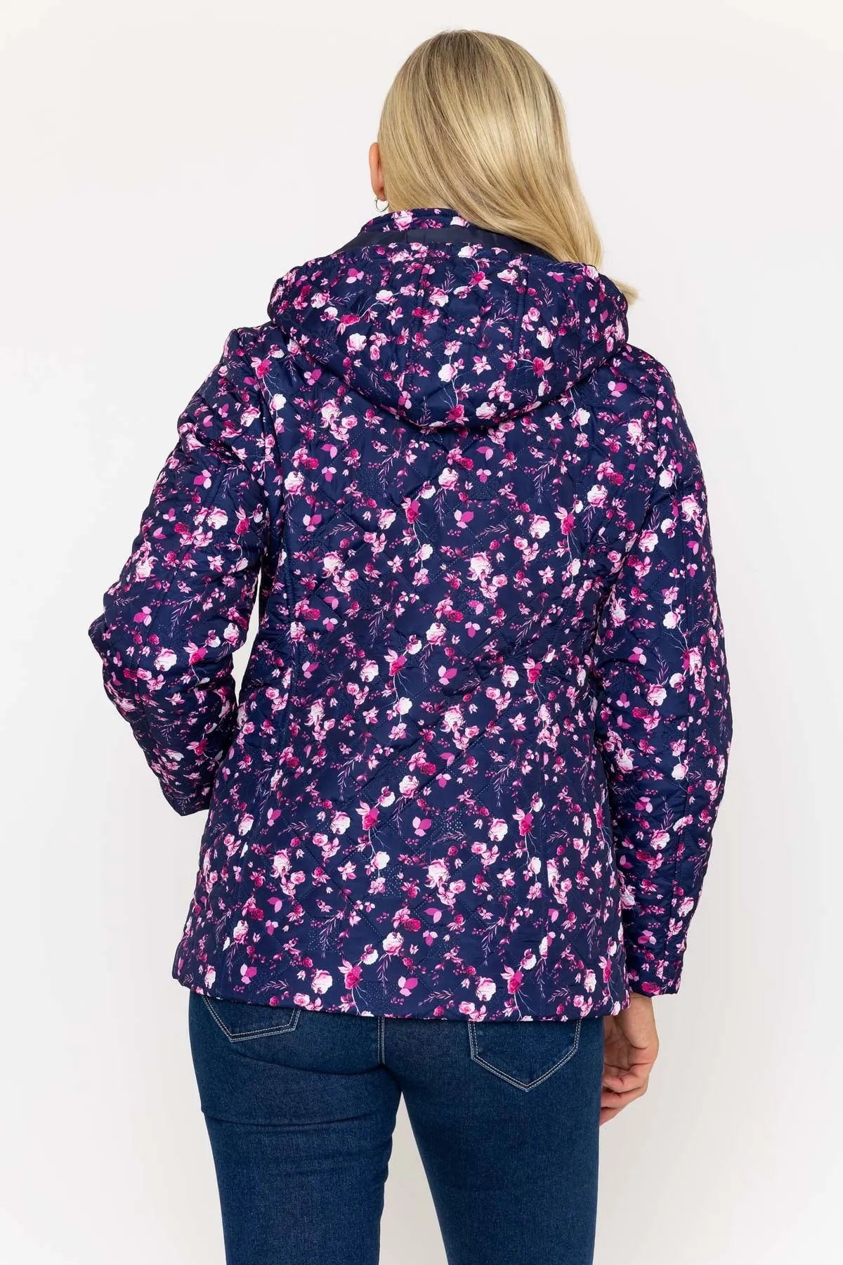 Navy Floral Print Ultrasonic Quilt Jacket