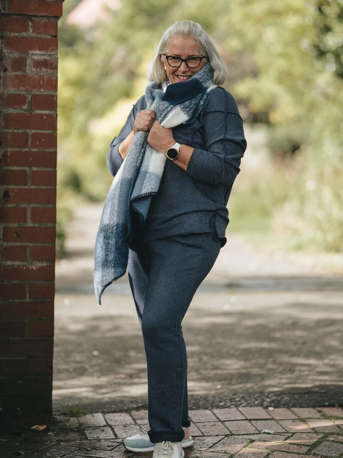 Navy Large Check Scarf