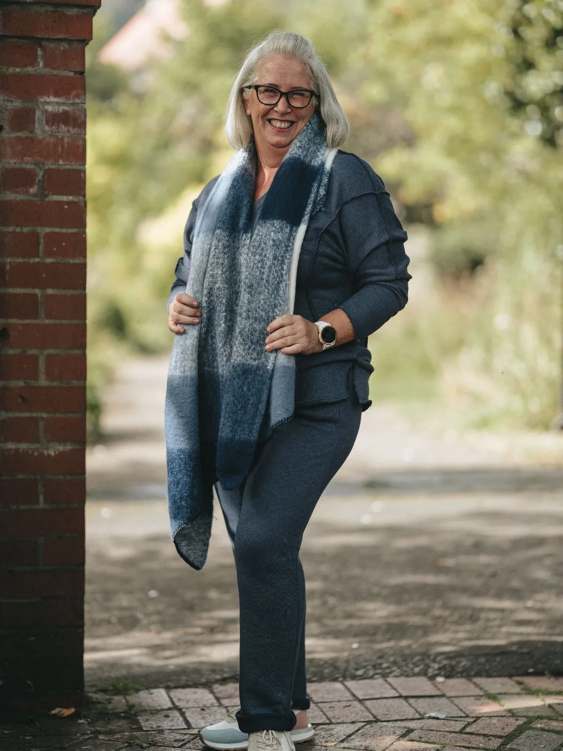 Navy Large Check Scarf