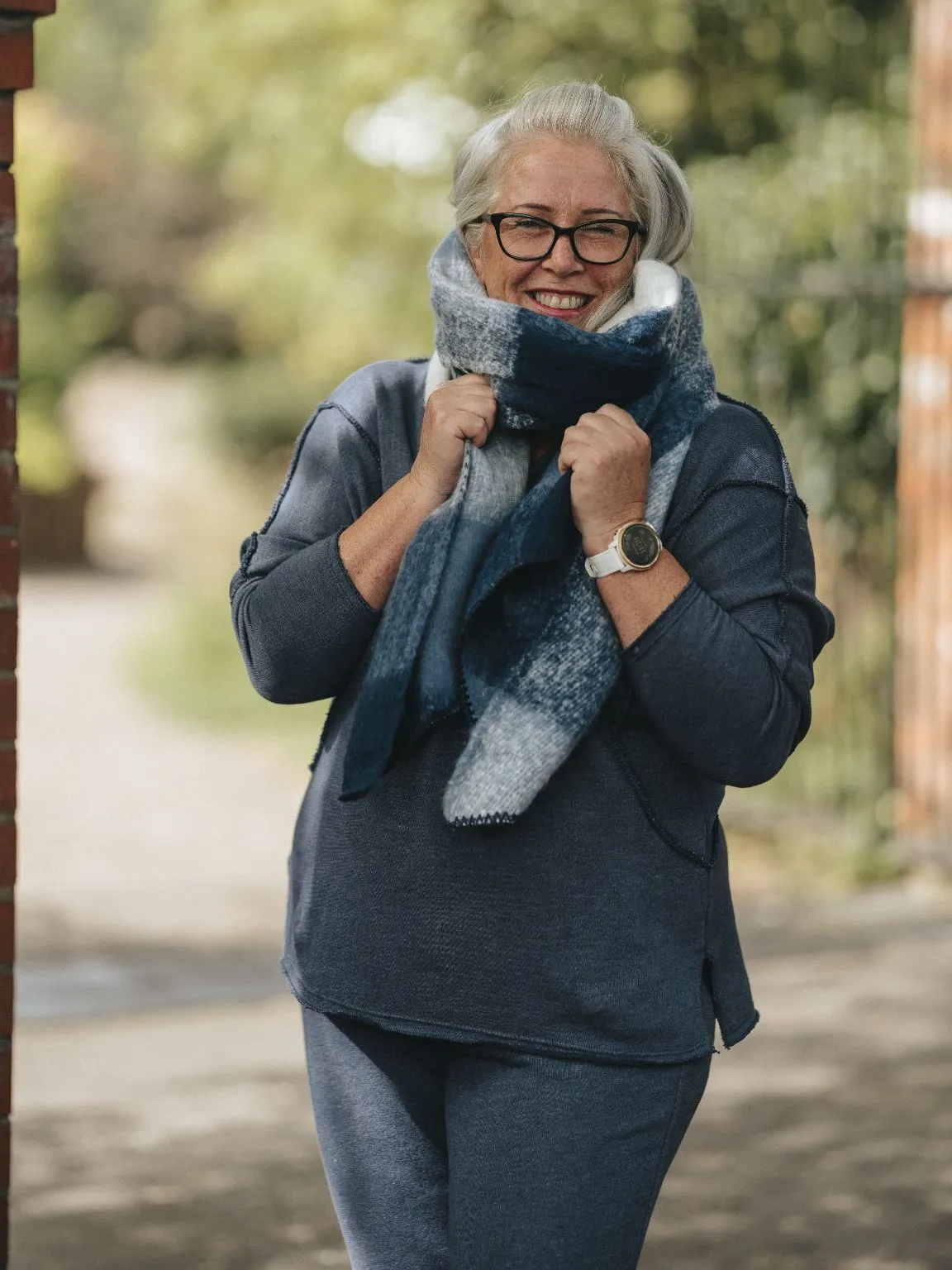 Navy Large Check Scarf