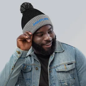 NEW BLACK AND BLUE GREATLIFE Pom-Pom Beanie (grey features)