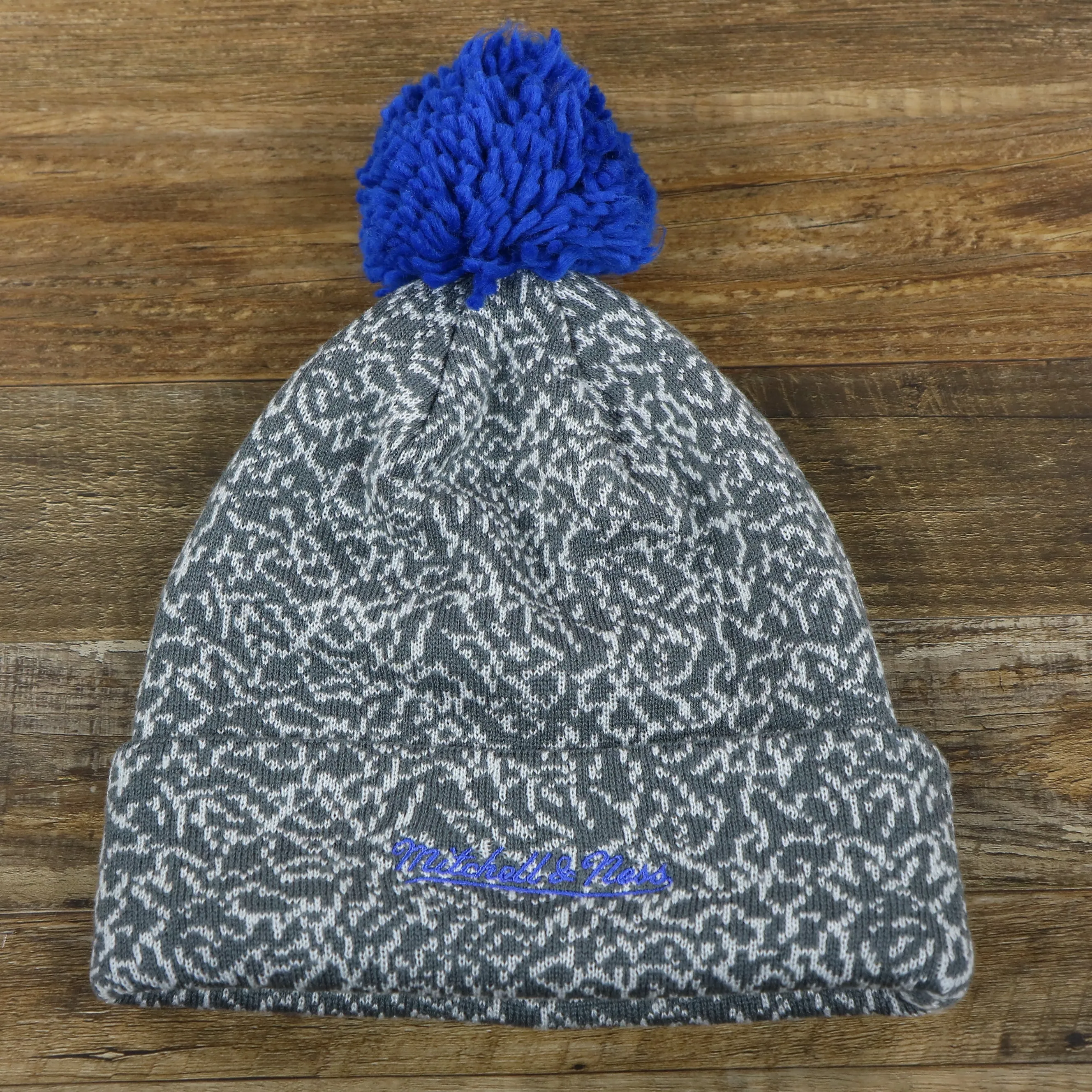 New York Knicks Jordan 3 Concrete Print Winter Beanie With Pom Pom | Gray Winter Beanie