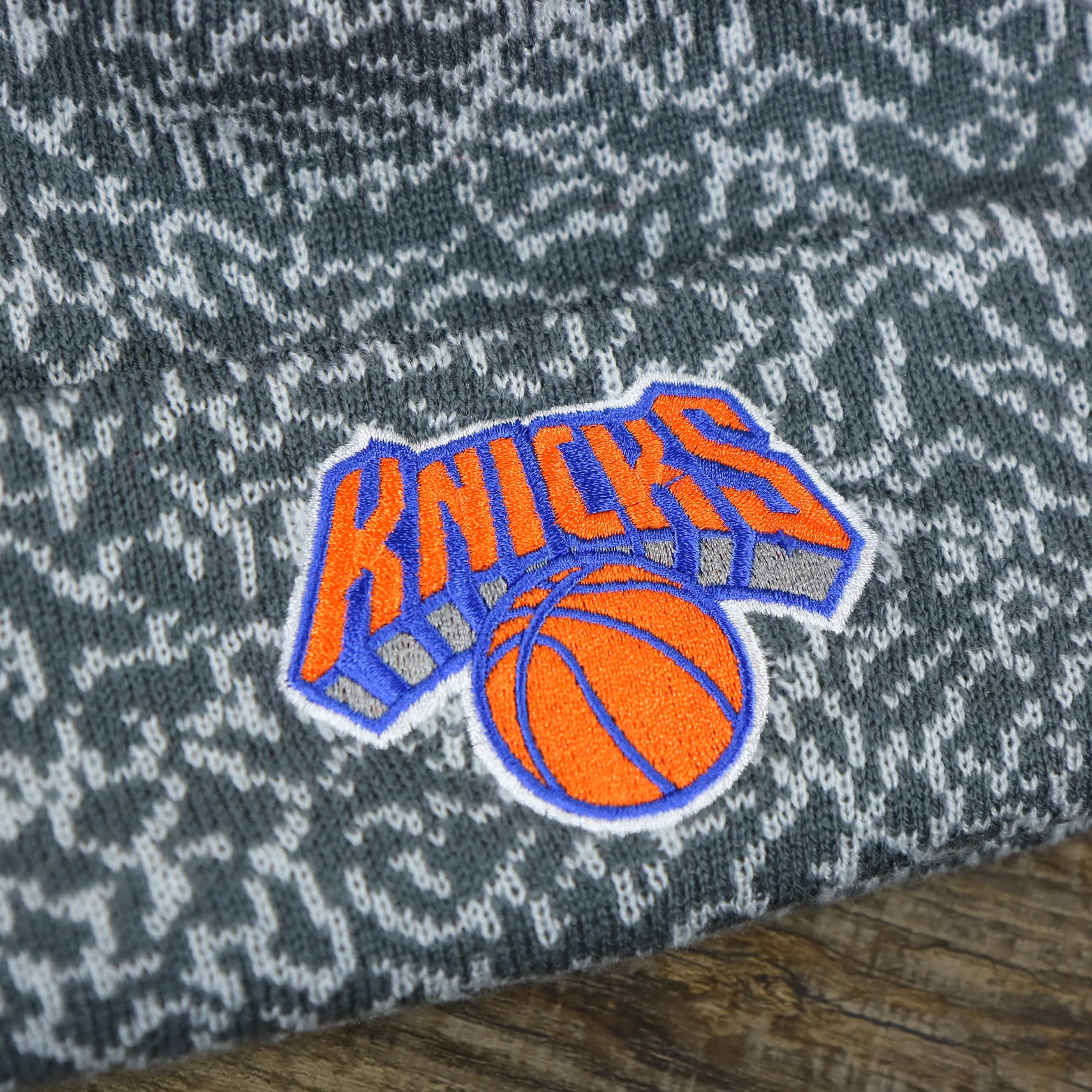 New York Knicks Jordan 3 Concrete Print Winter Beanie With Pom Pom | Gray Winter Beanie