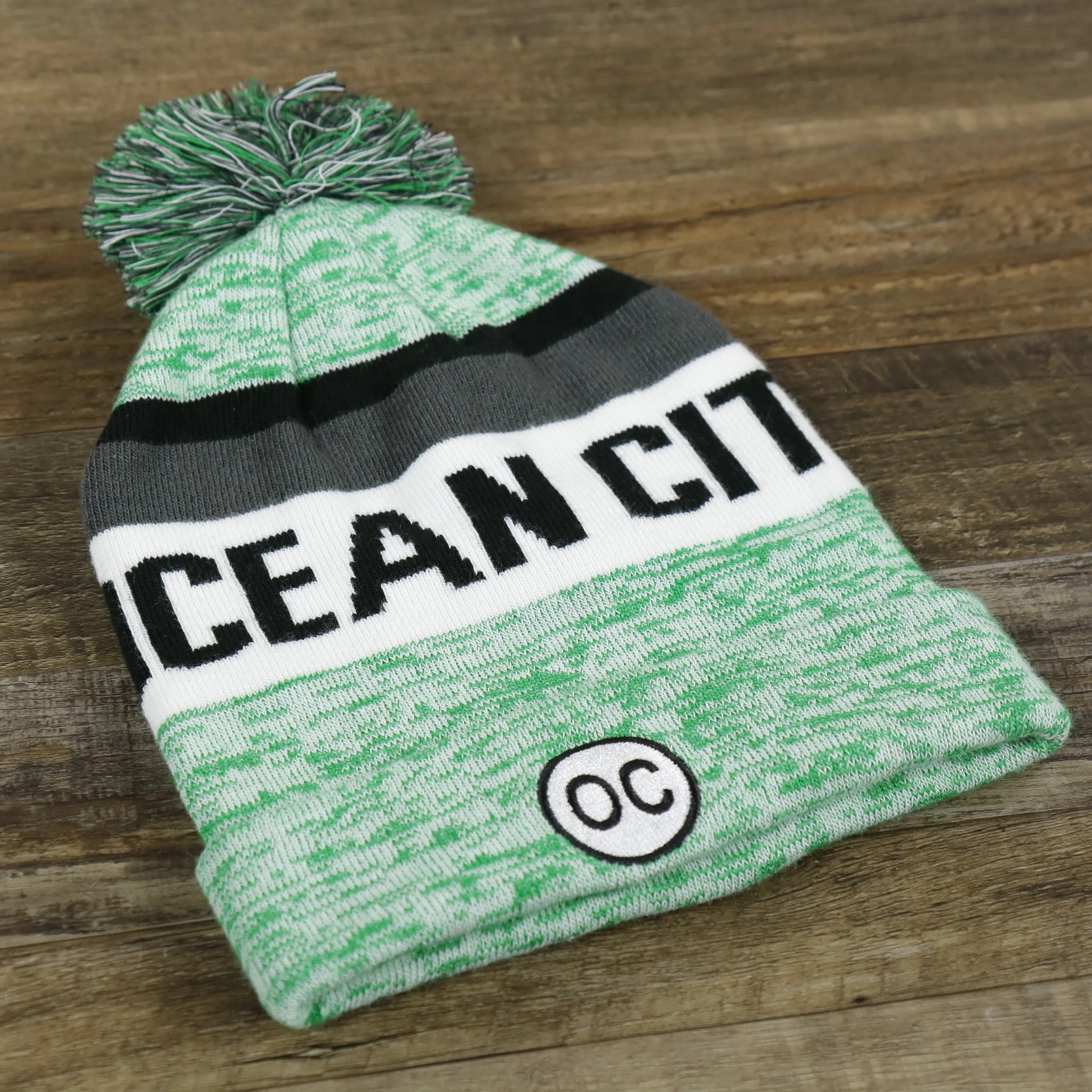 Ocean City Green and White Winter Beanie