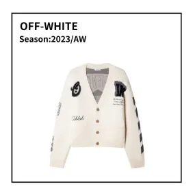 Off-White Cable Knit Button-down Unisex Wool Blended Fabrics