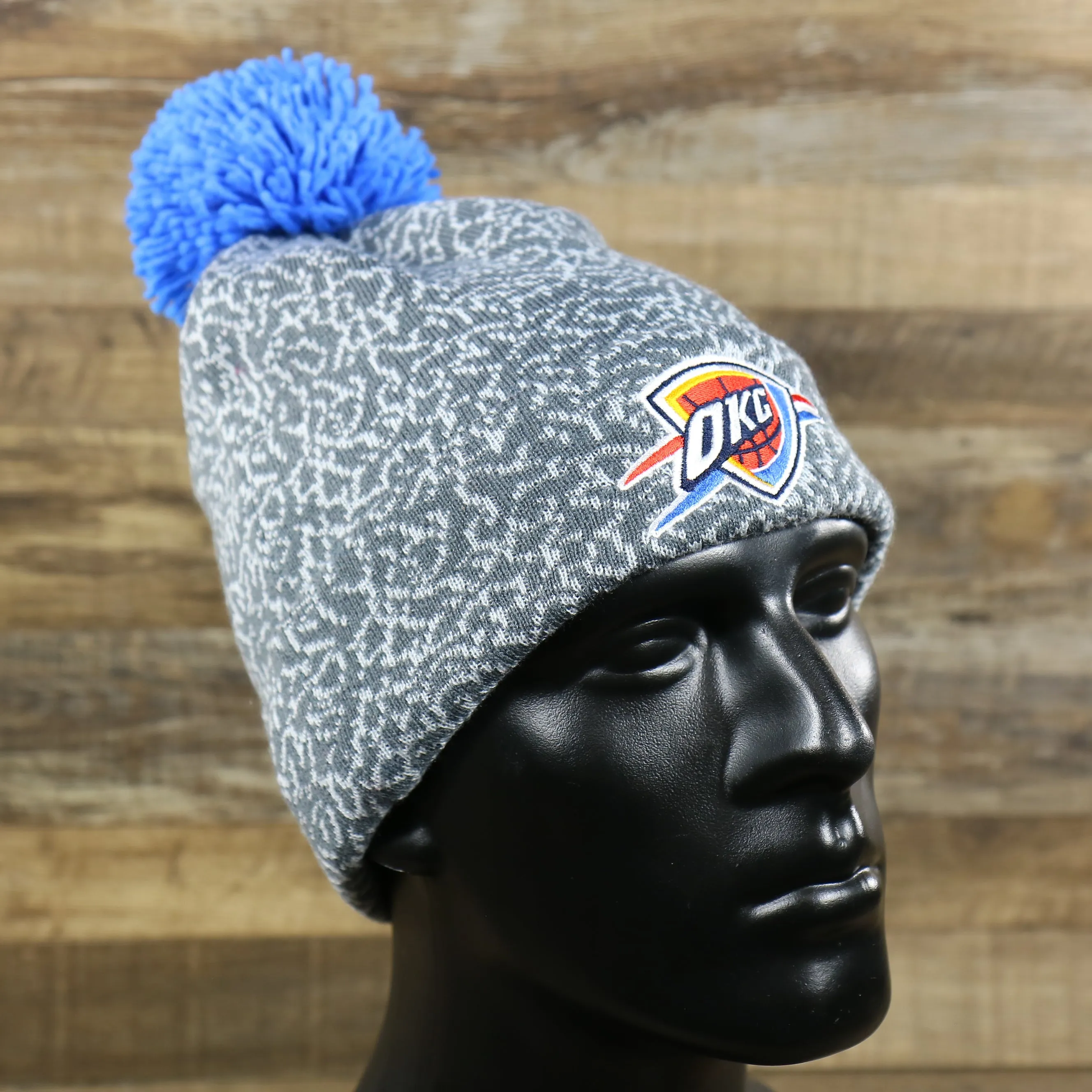 Oklahoma City Thunder Concrete Print Pom Pom Gray Winter Beanie