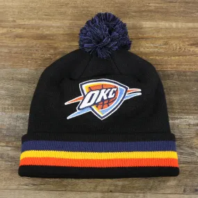 Oklahoma City Thunder Winter Beanie - Blackout Knit with Multi Colored Pom Pom | Black Beanie