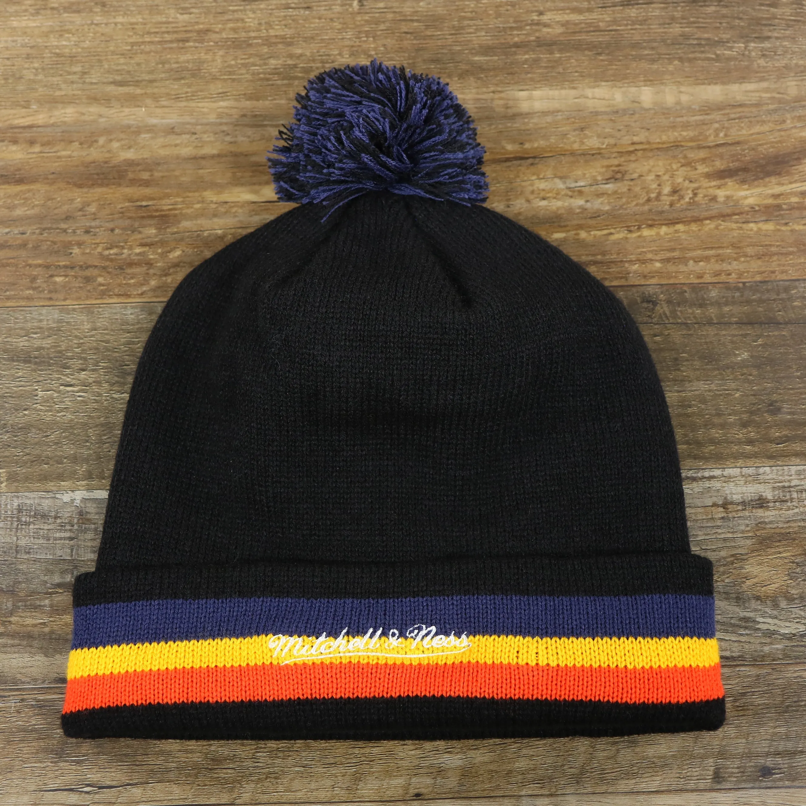 Oklahoma City Thunder Winter Beanie - Blackout Knit with Multi Colored Pom Pom | Black Beanie