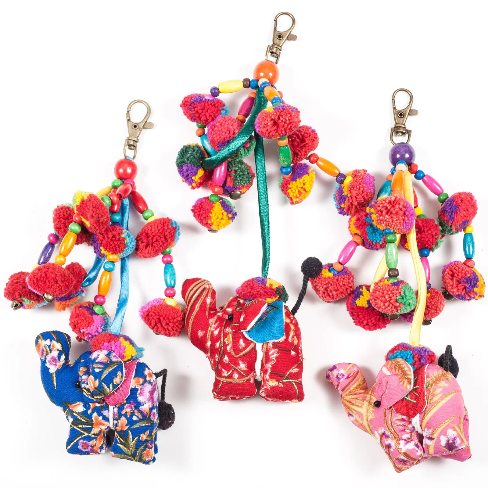 Orange Elephant Zipper Pull With Pom-Poms (Thailand)