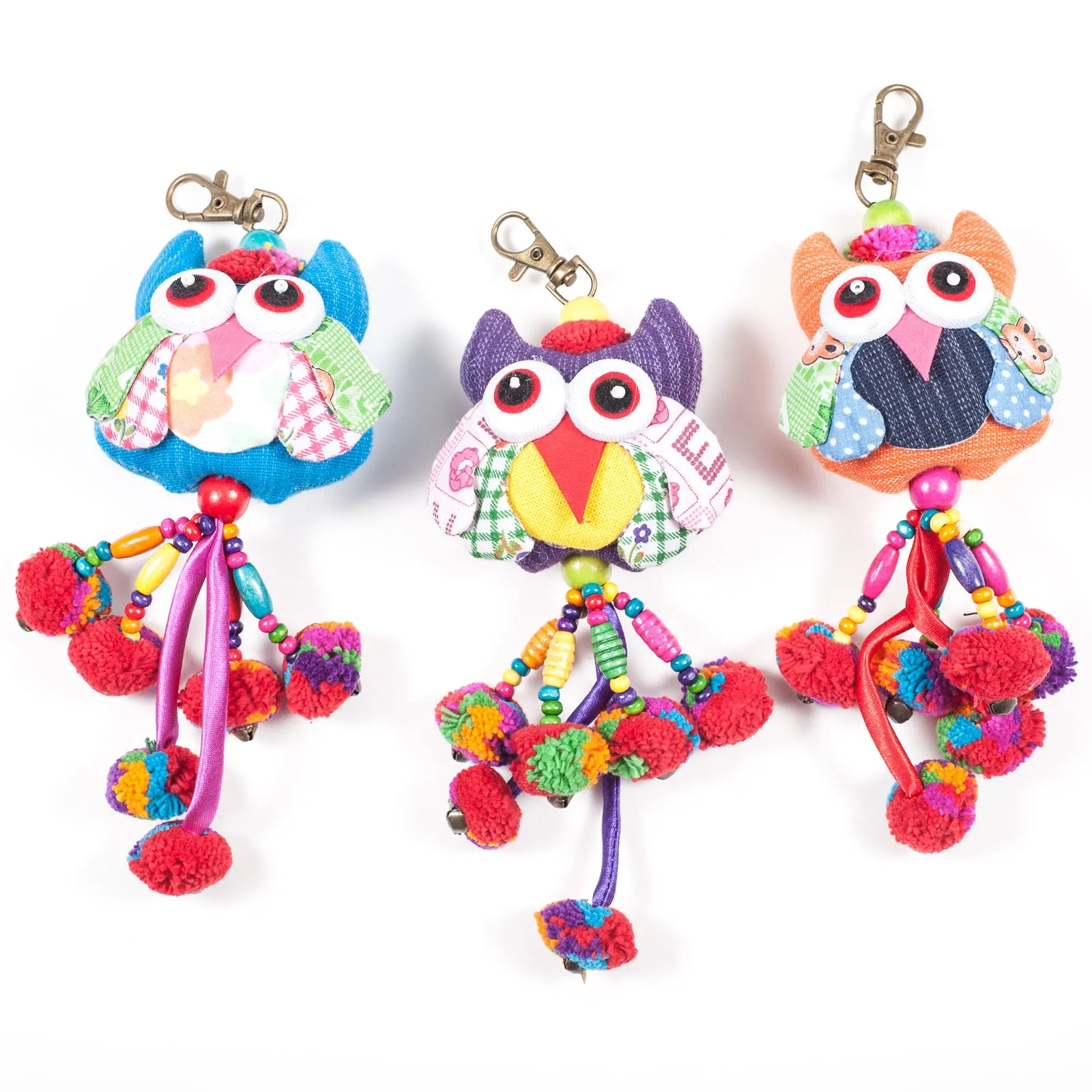 Orange Owl Zipper Pull With Pom-Poms (Thailand)