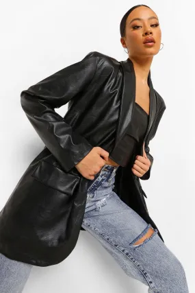 Oversized Faux Leather Dad Blazer