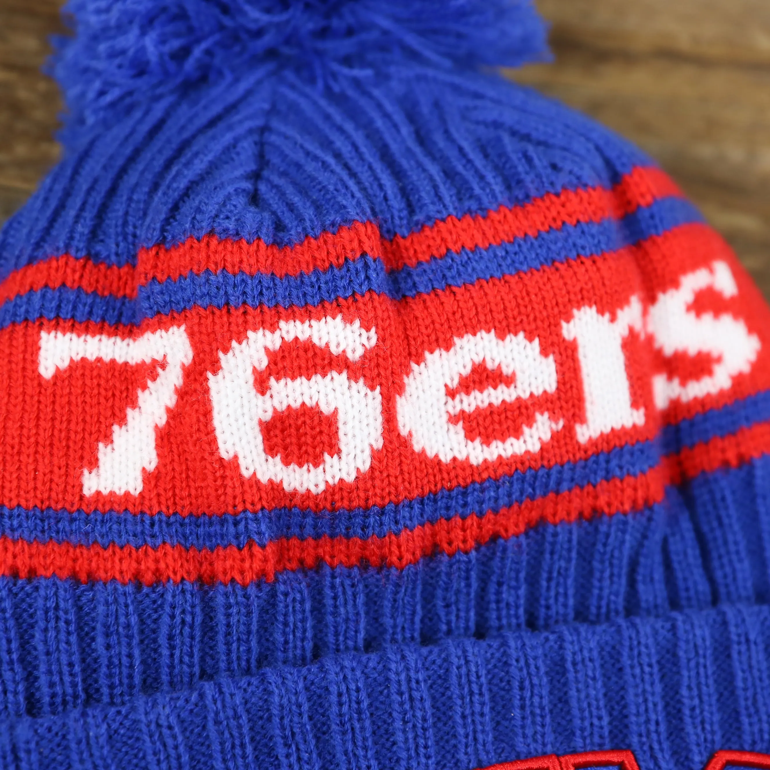 Philadelphia 76ers Knit Hat - Phila Arch Lettering Join Or Die Snake NBA Draft Striped Beanie (Royal Blue and Red)