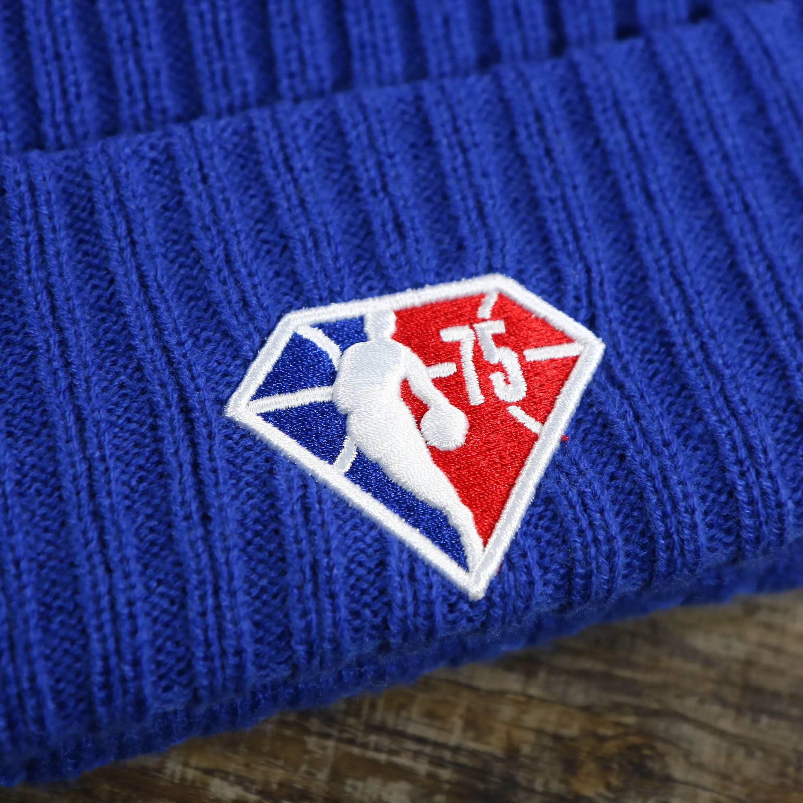 Philadelphia 76ers Knit Hat - Phila Arch Lettering Join Or Die Snake NBA Draft Striped Beanie (Royal Blue and Red)